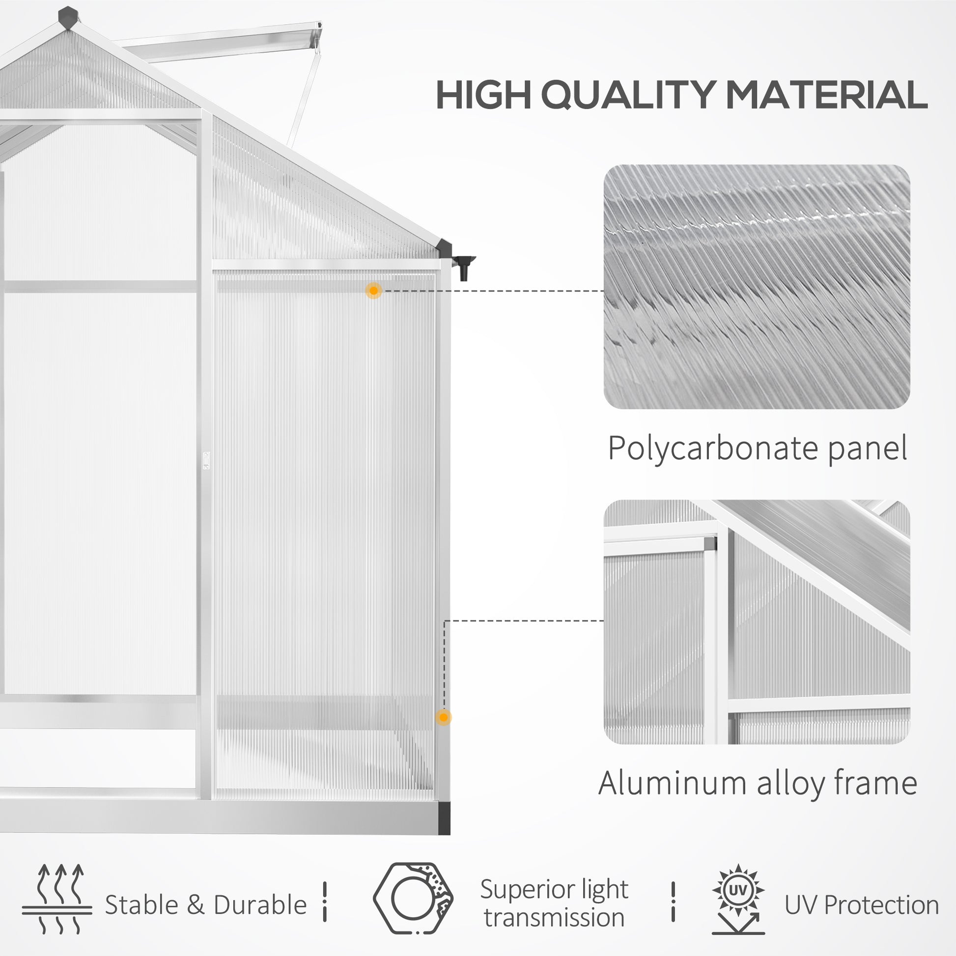 6' x 8' Polycarbonate Walk-In Greenhouse - Silver-DECOROLALA
