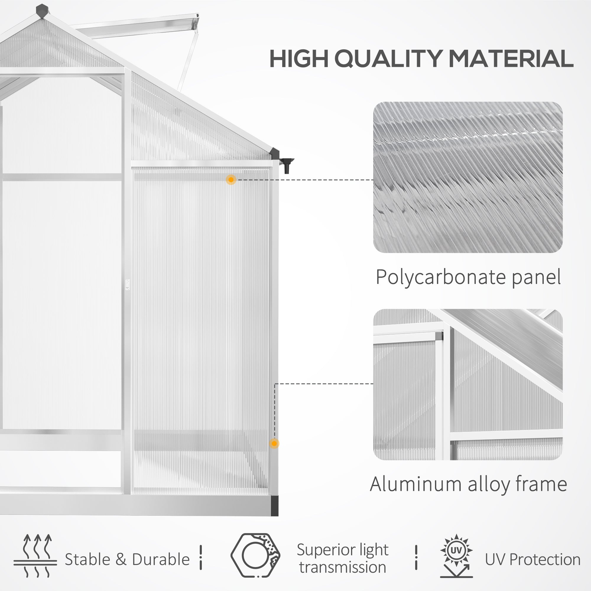 6' x 8' Polycarbonate Walk-In Greenhouse - Silver-DECOROLALA