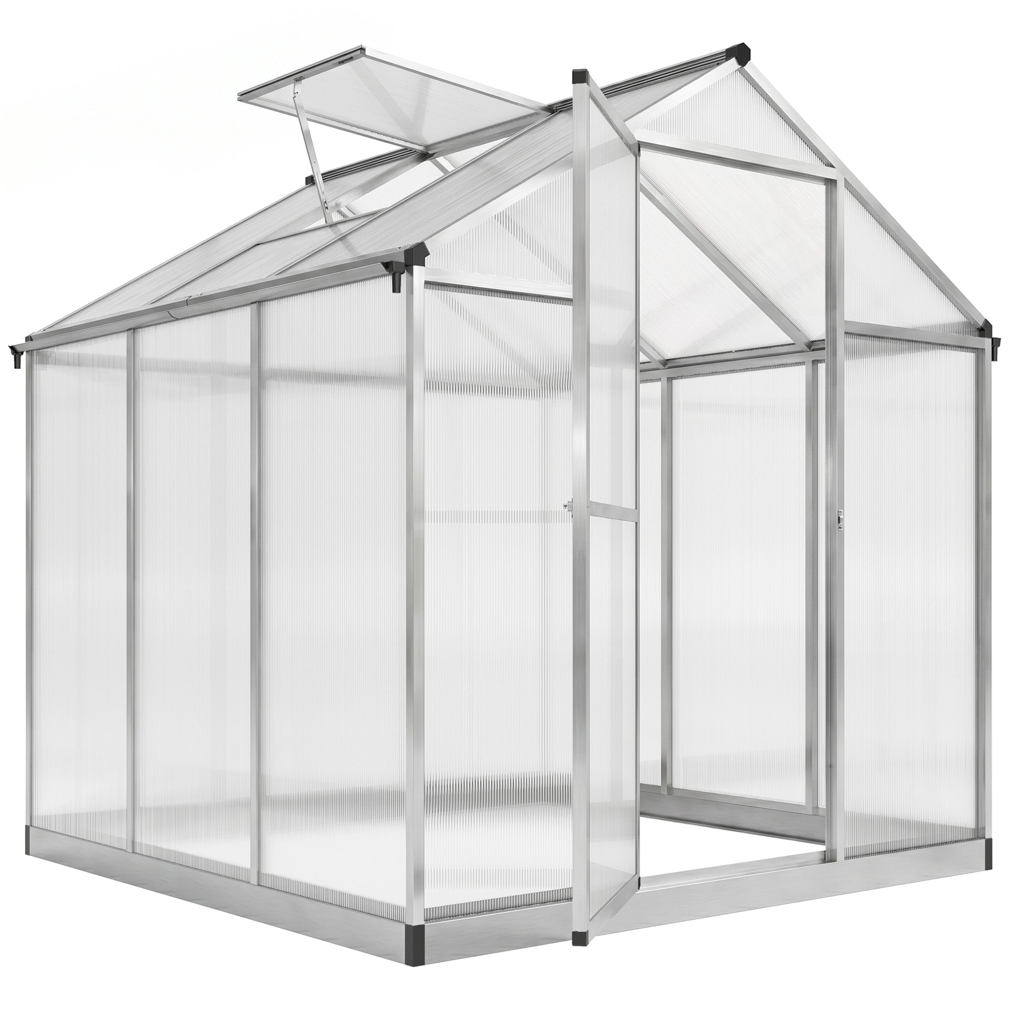 6' x 8' Polycarbonate Walk-In Greenhouse - Silver-DECOROLALA