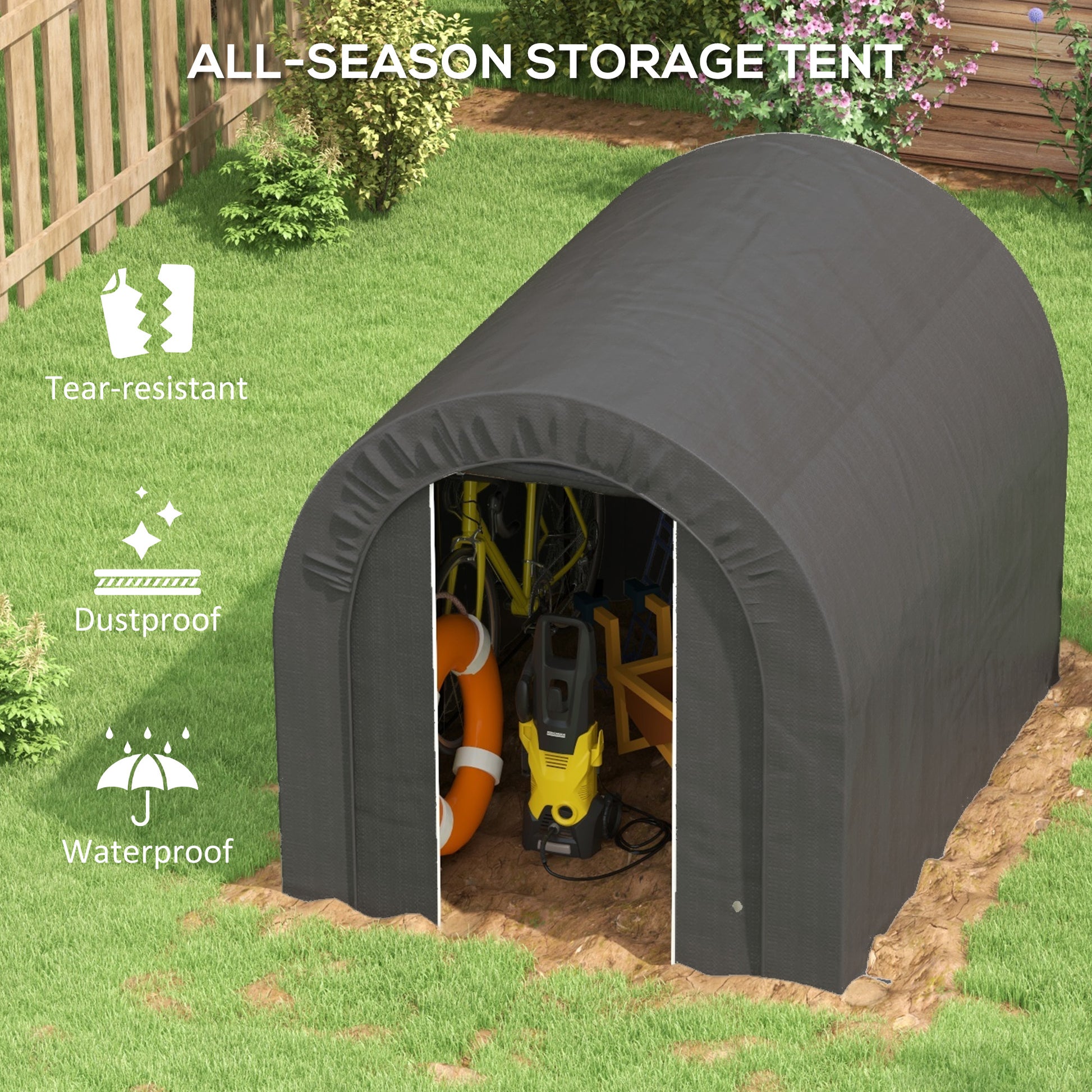 6' x 8' Portable Outdoor Storage Shed - Dark Grey PE Tarp-Patio & Garden > Lawn & Garden > Sheds-DECOROLALA