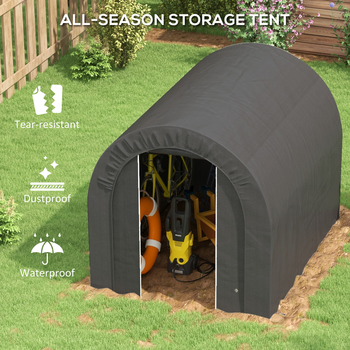 6' x 8' Portable Outdoor Storage Shed - Dark Grey PE Tarp-Patio & Garden > Lawn & Garden > Sheds-DECOROLALA