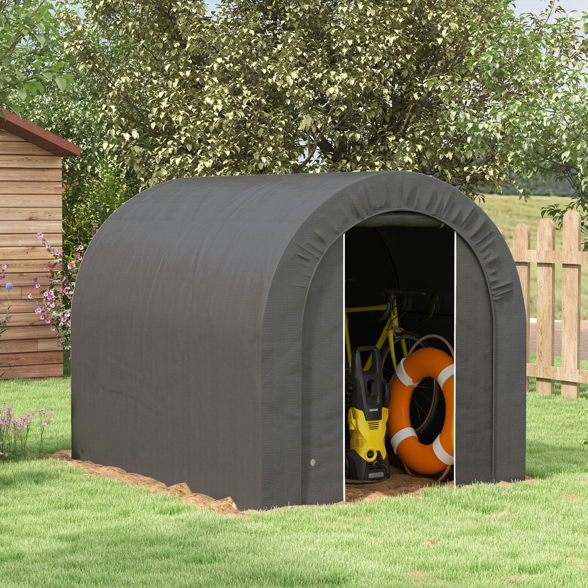 6' x 8' Portable Outdoor Storage Shed - Dark Grey PE Tarp-Patio & Garden > Lawn & Garden > Sheds-DECOROLALA