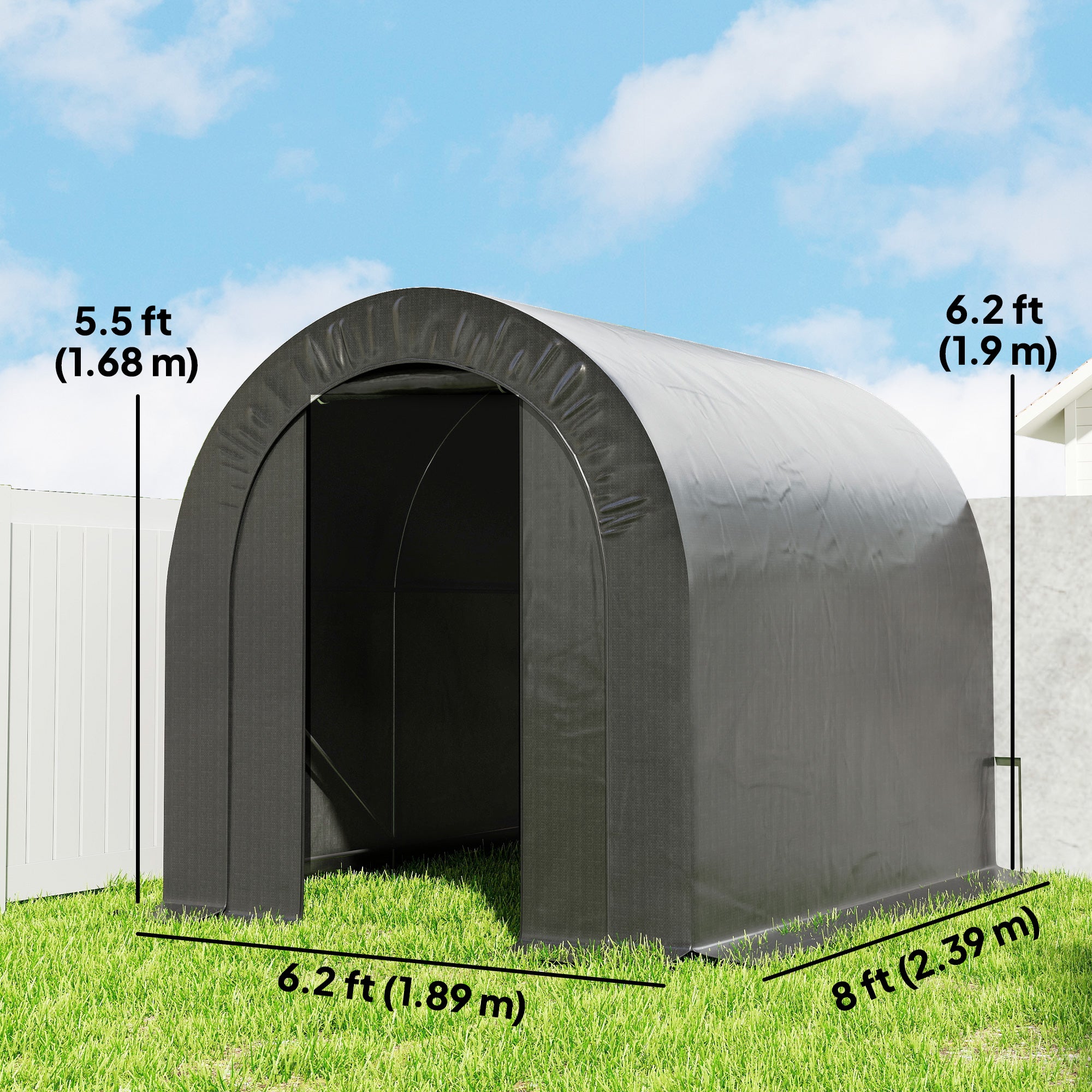 6' x 8' Portable Outdoor Storage Shed Tent - Black-DECOROLALA