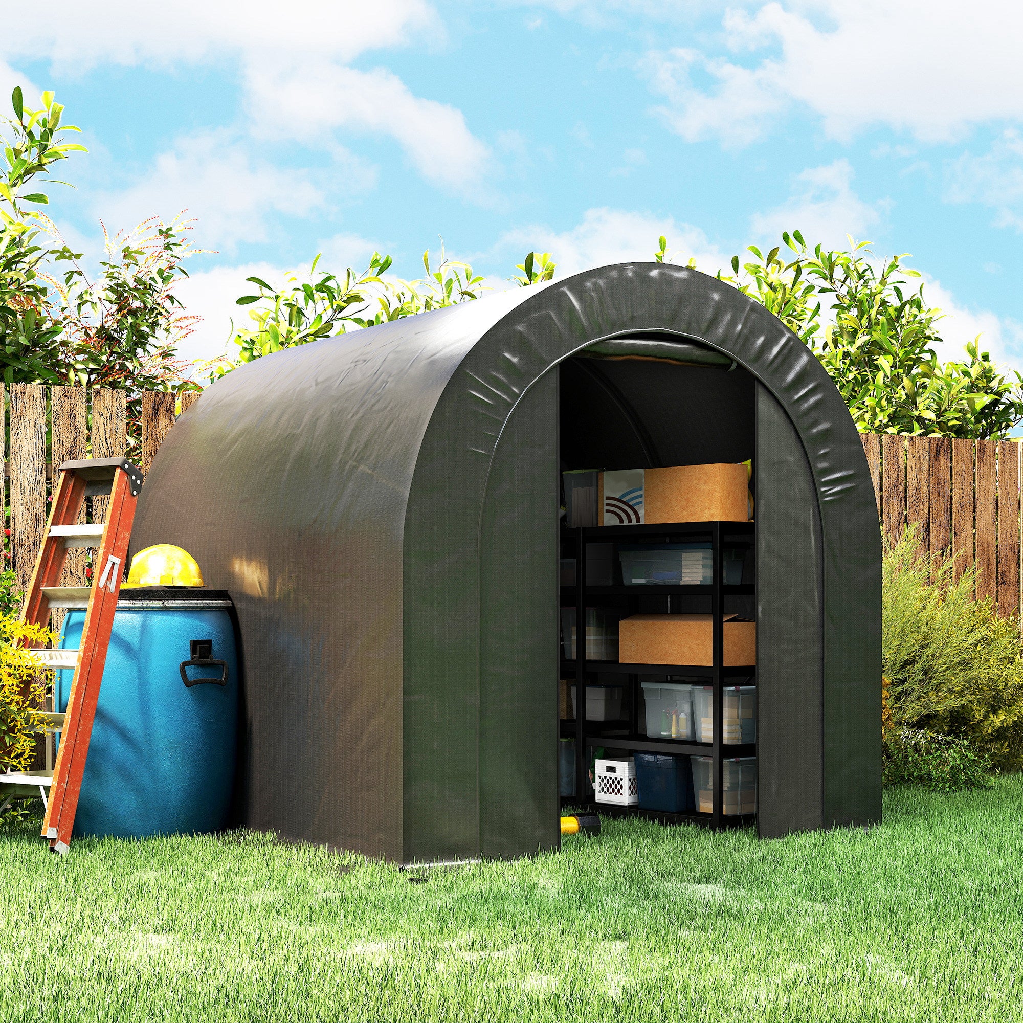6' x 8' Portable Outdoor Storage Shed Tent - Black-DECOROLALA