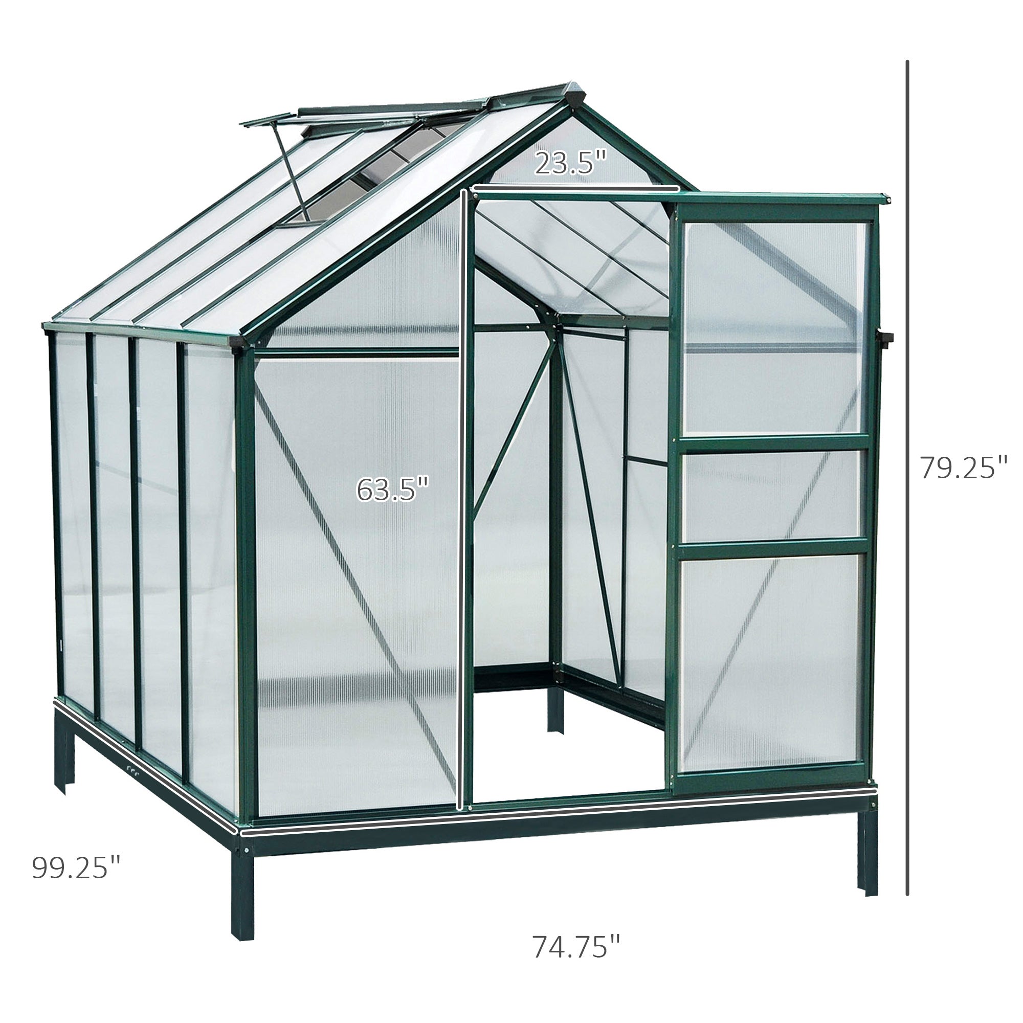 6' x 8' Walk-in Greenhouse - Green Aluminum Frame-DECOROLALA