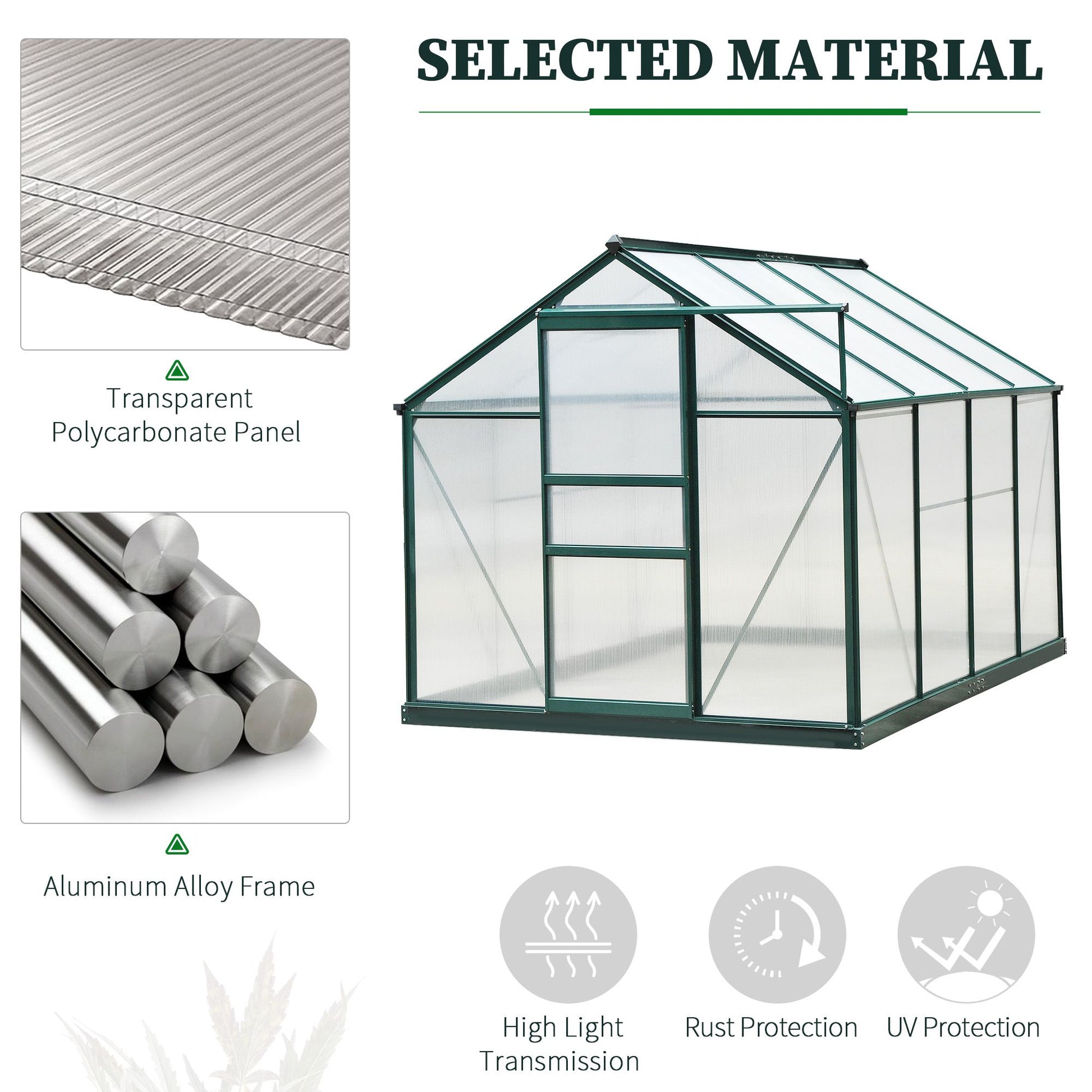 6' x 8' Walk-in Greenhouse - Green Aluminum Frame-DECOROLALA