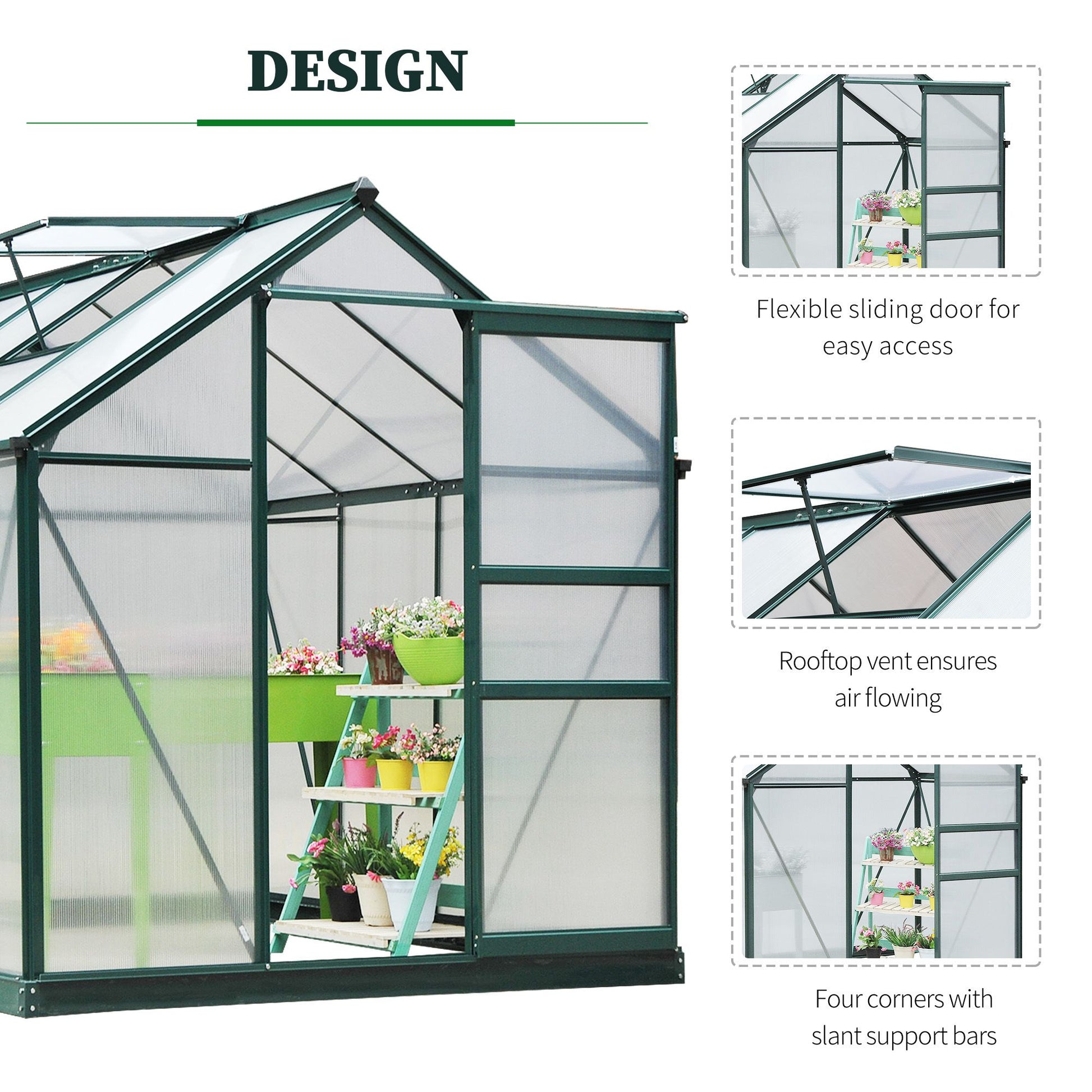 6' x 8' Walk-in Greenhouse - Green Aluminum Frame-DECOROLALA