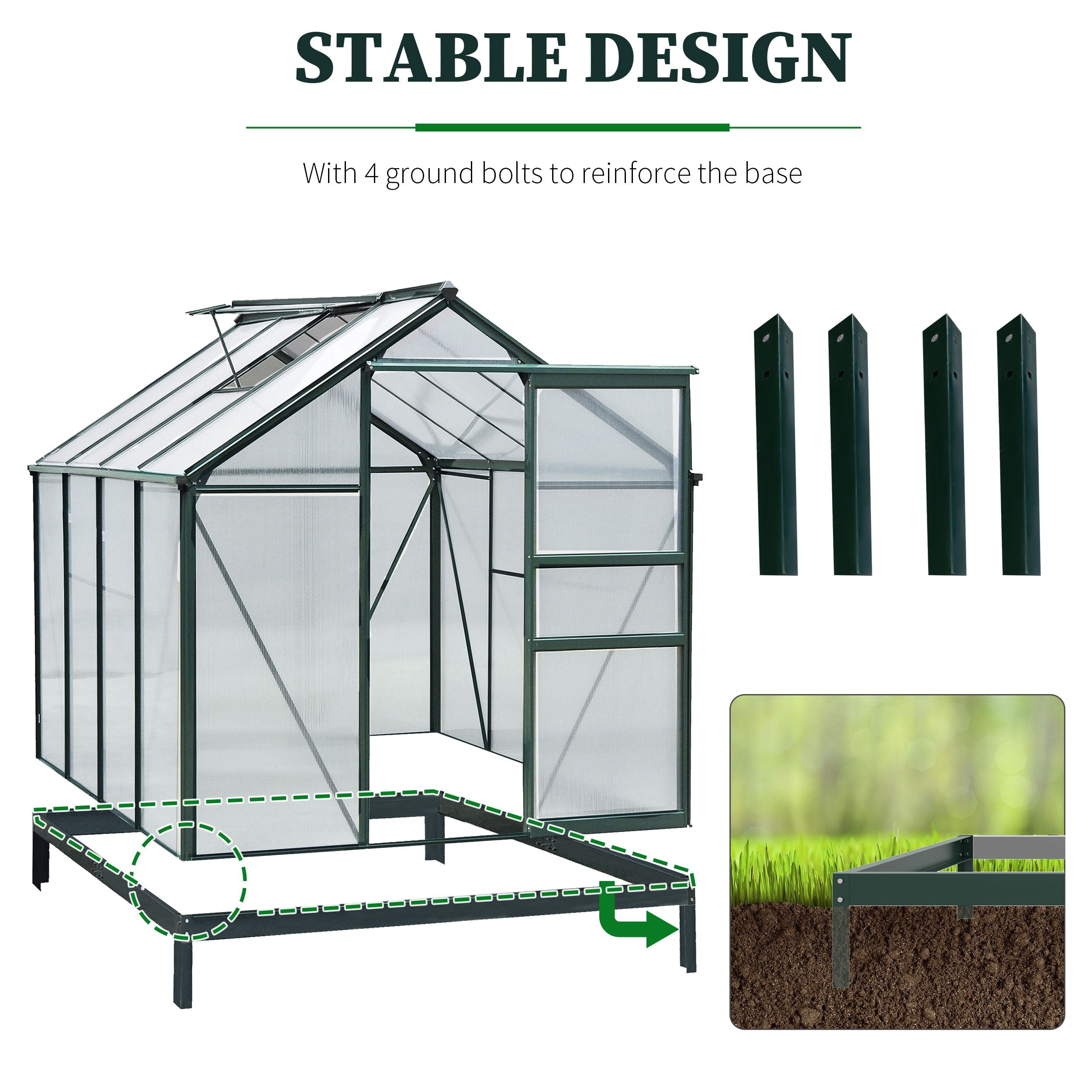 6' x 8' Walk-in Greenhouse - Green Aluminum Frame-DECOROLALA