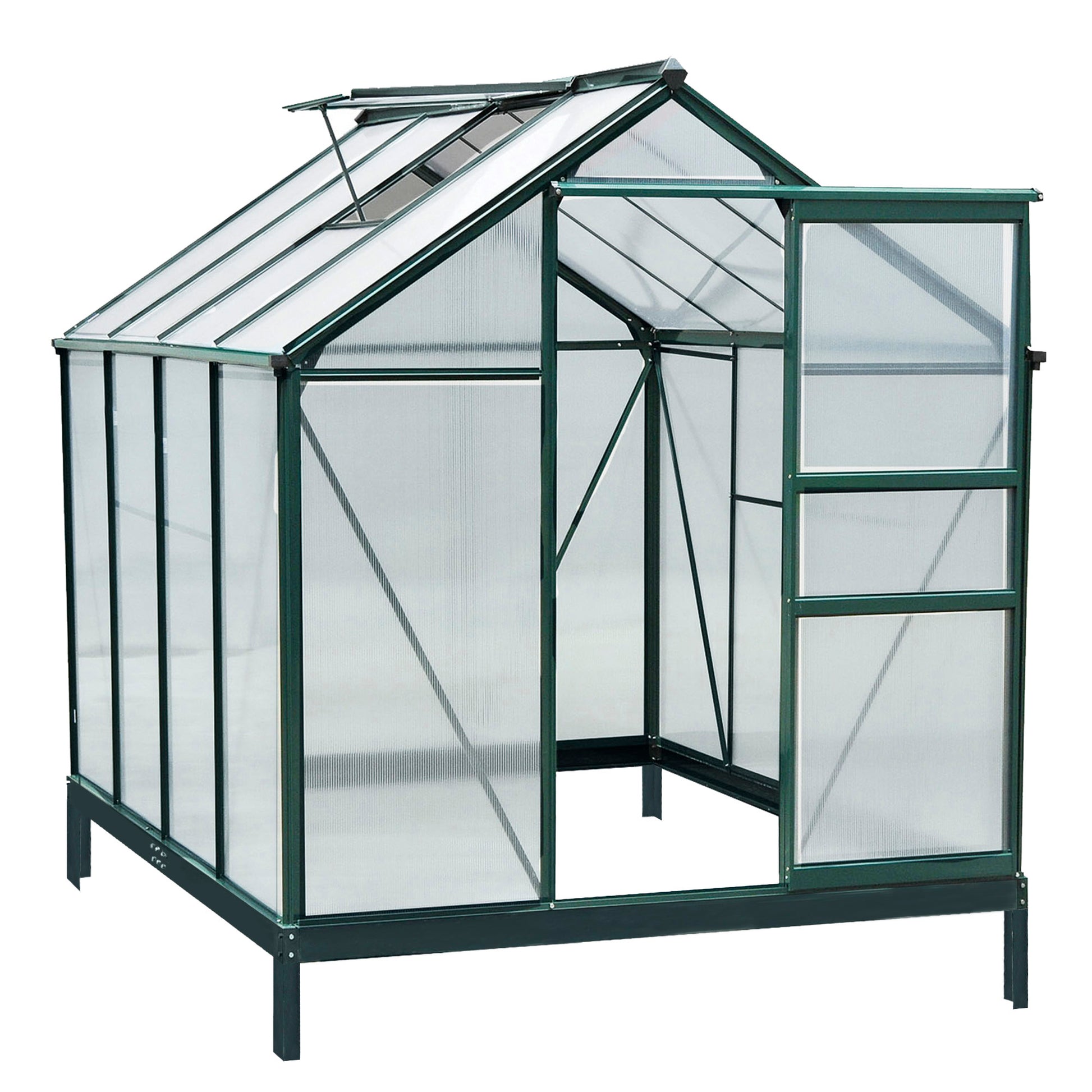 6' x 8' Walk-in Greenhouse - Green Aluminum Frame-DECOROLALA