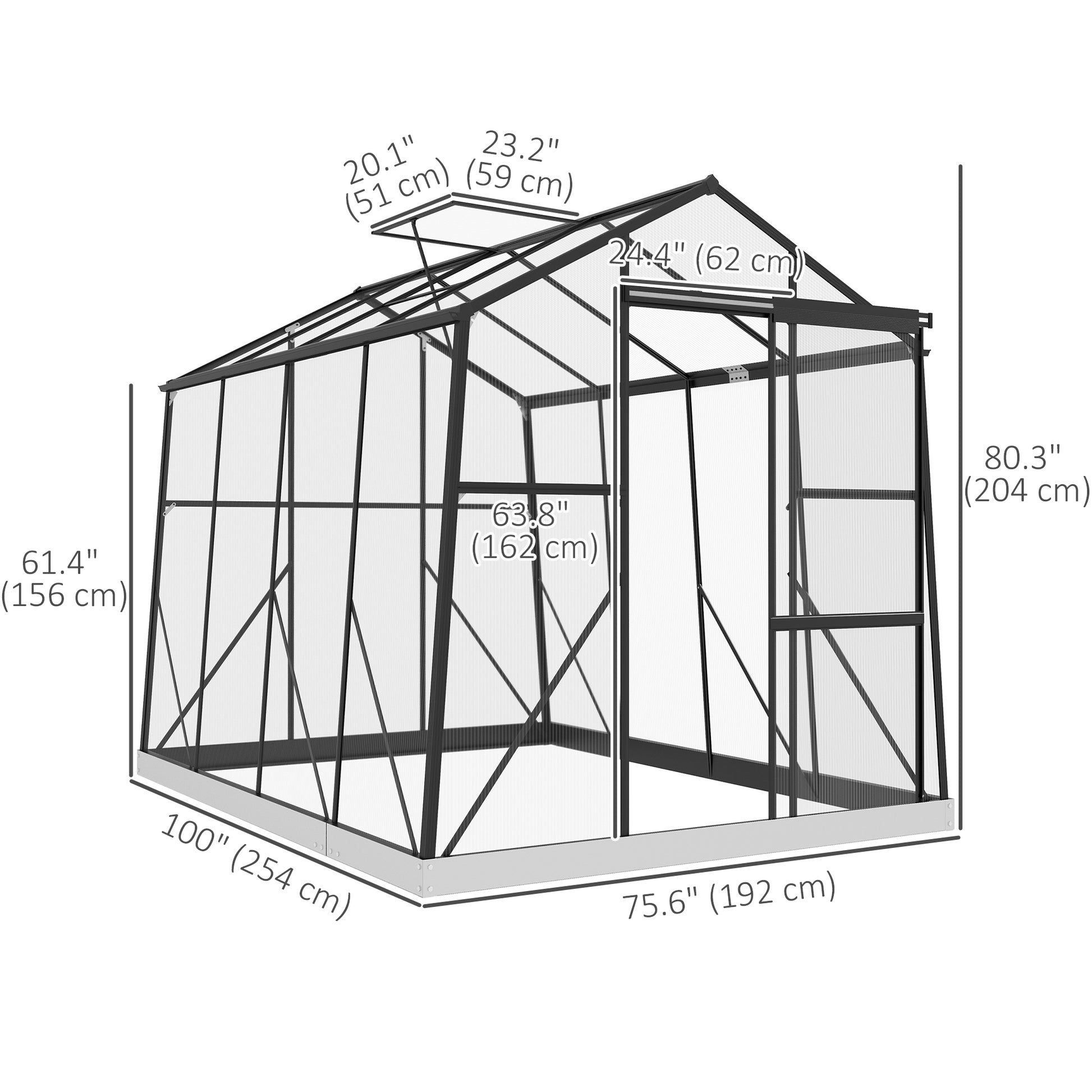 6' x 8' Walk-in Polycarbonate Greenhouse - Black-DECOROLALA