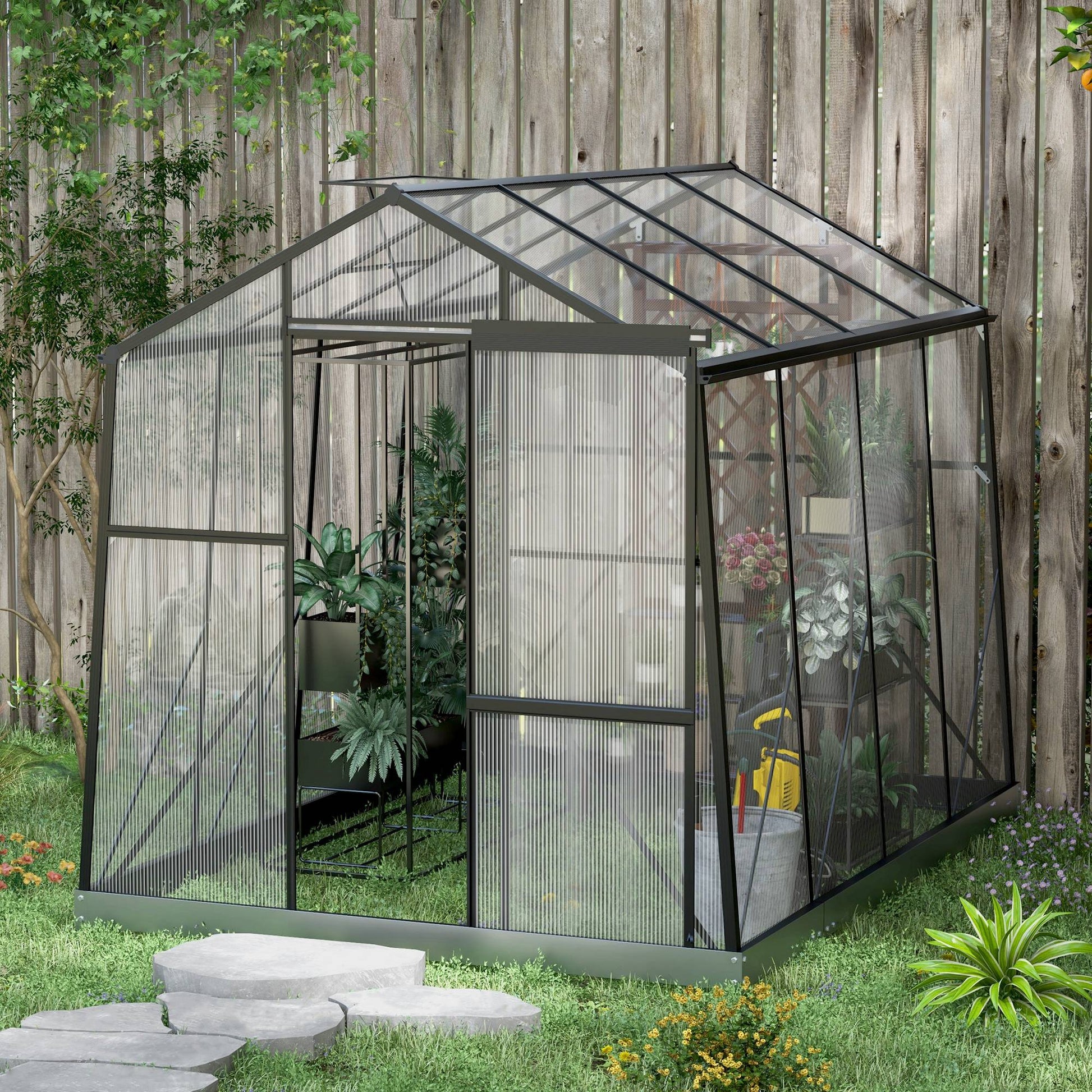 6' x 8' Walk-in Polycarbonate Greenhouse - Black-DECOROLALA