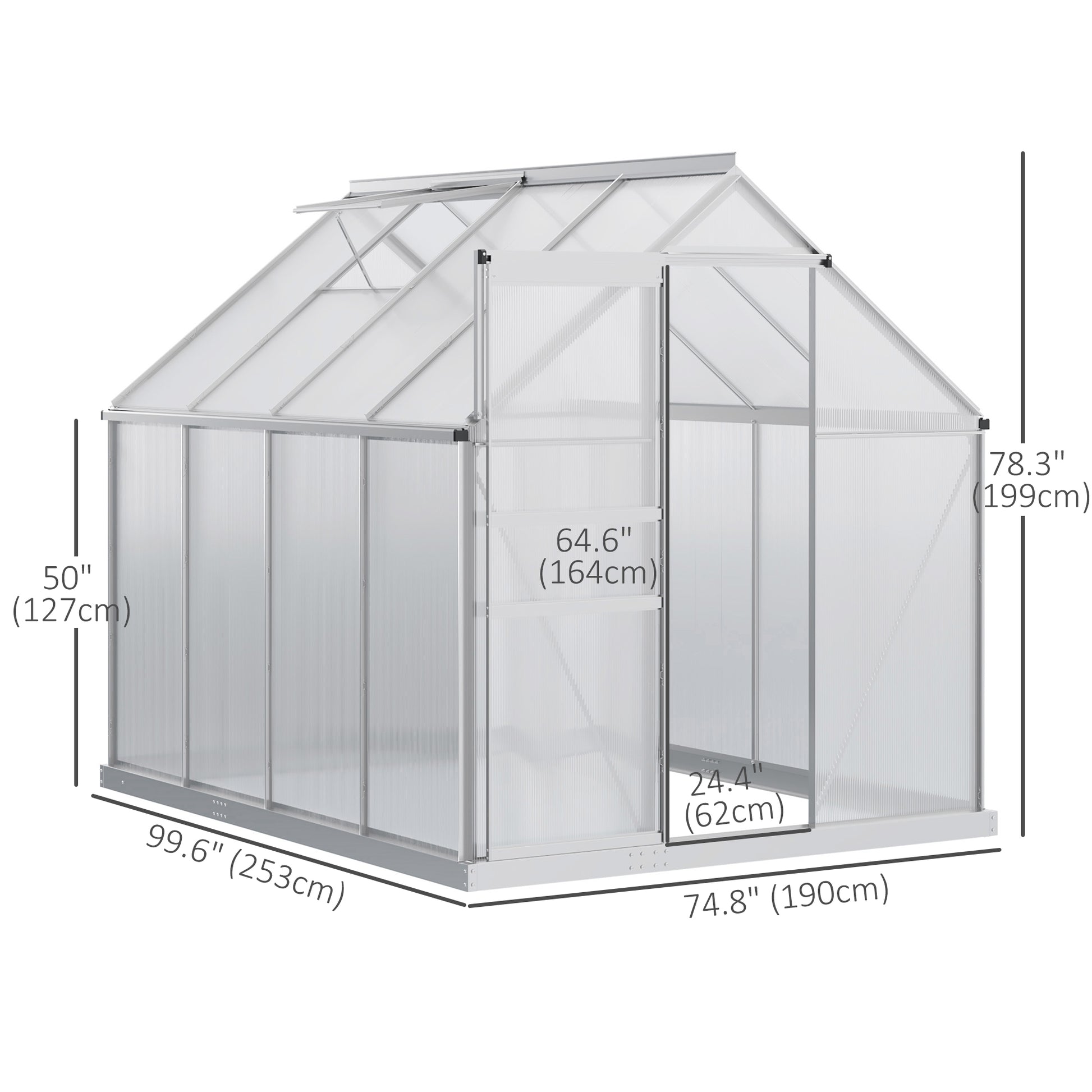 6' x 8' x 6.5' Walk-in Polycarbonate Greenhouse - Clear-DECOROLALA