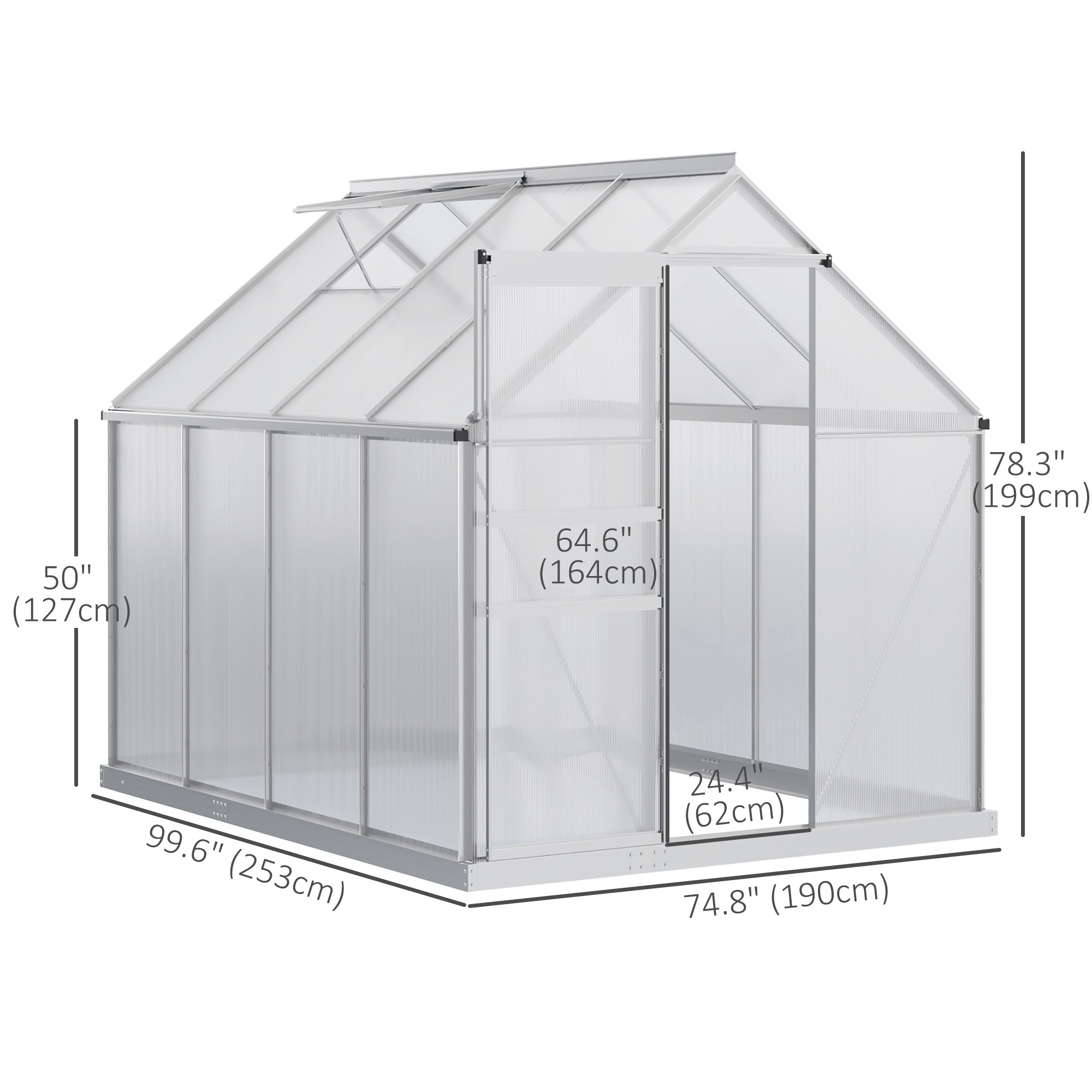 6' x 8' x 6.5' Walk-in Polycarbonate Greenhouse - Clear-DECOROLALA