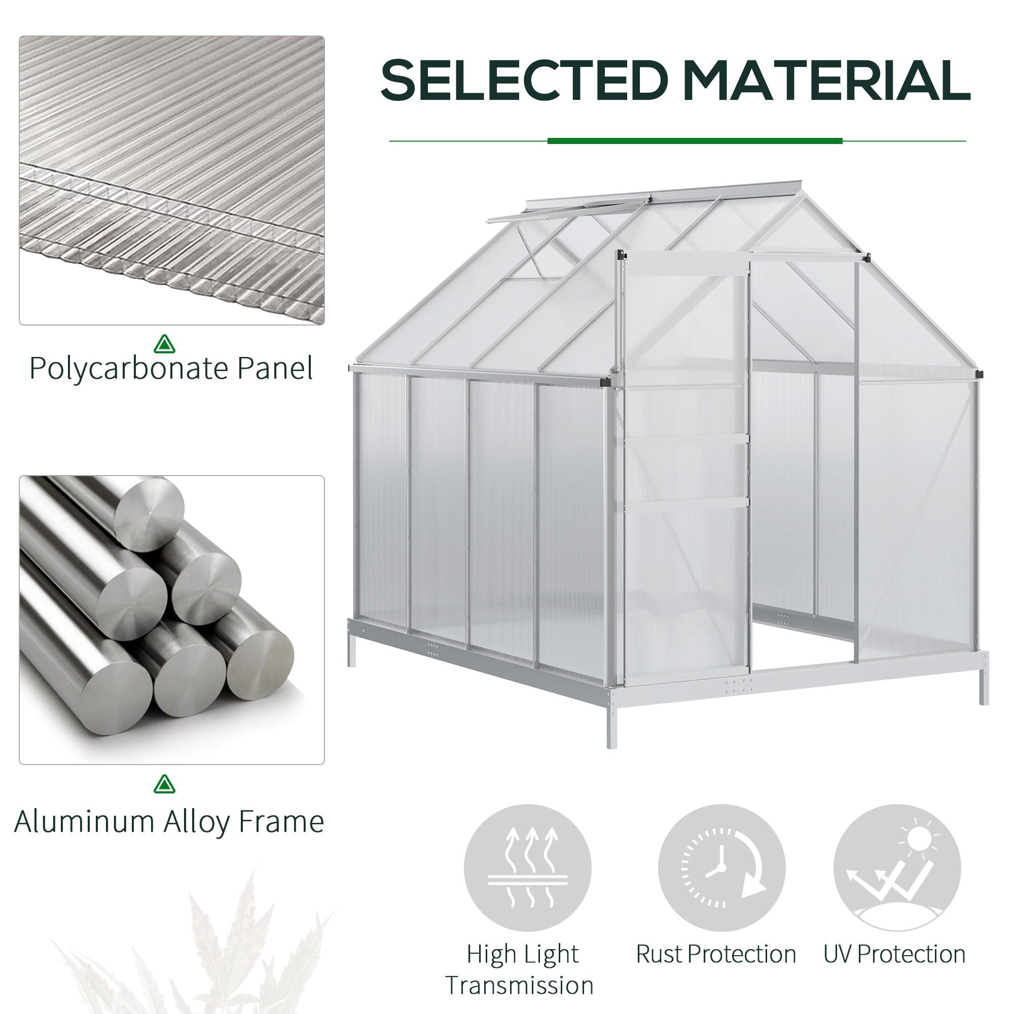 6' x 8' x 6.5' Walk-in Polycarbonate Greenhouse - Clear-DECOROLALA