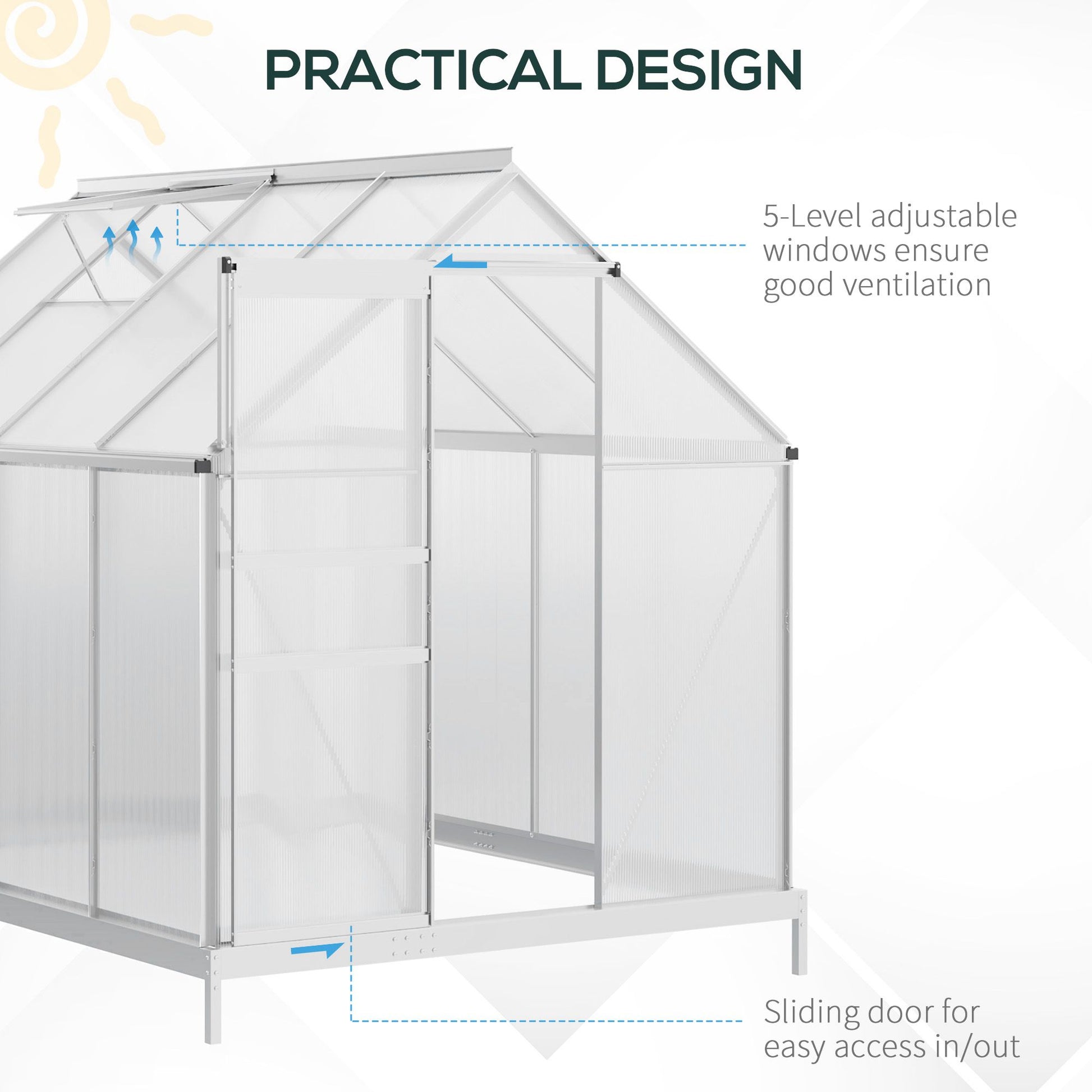 6' x 8' x 6.5' Walk-in Polycarbonate Greenhouse - Clear-DECOROLALA