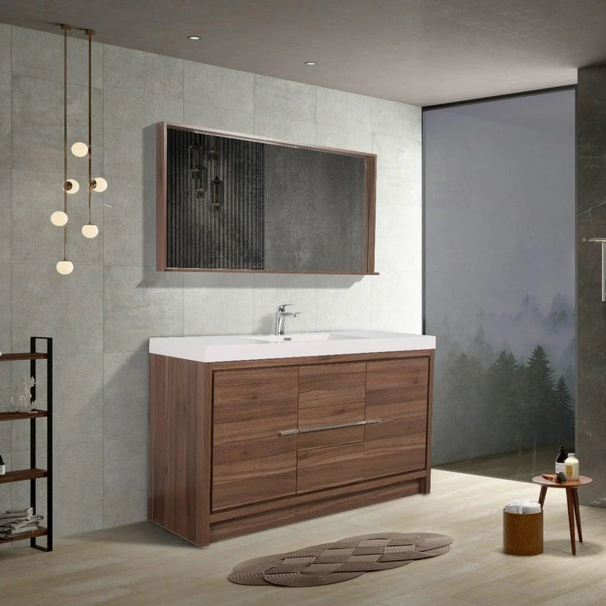 60" Allier Mirror with Shelf - Walnut-Migration_Mirrors-DECOROLALA