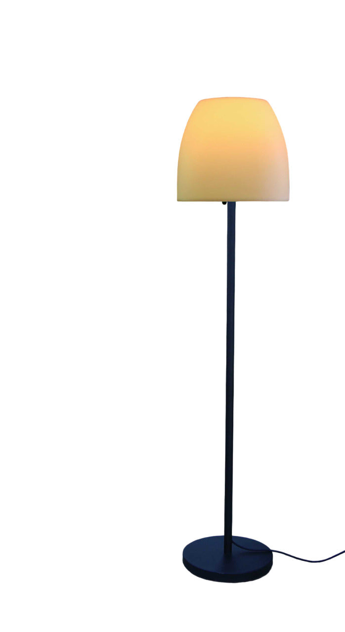 60" Black And White Floor Lamp With White Fabric Bowl Shade-Floor Lamps-DECOROLALA