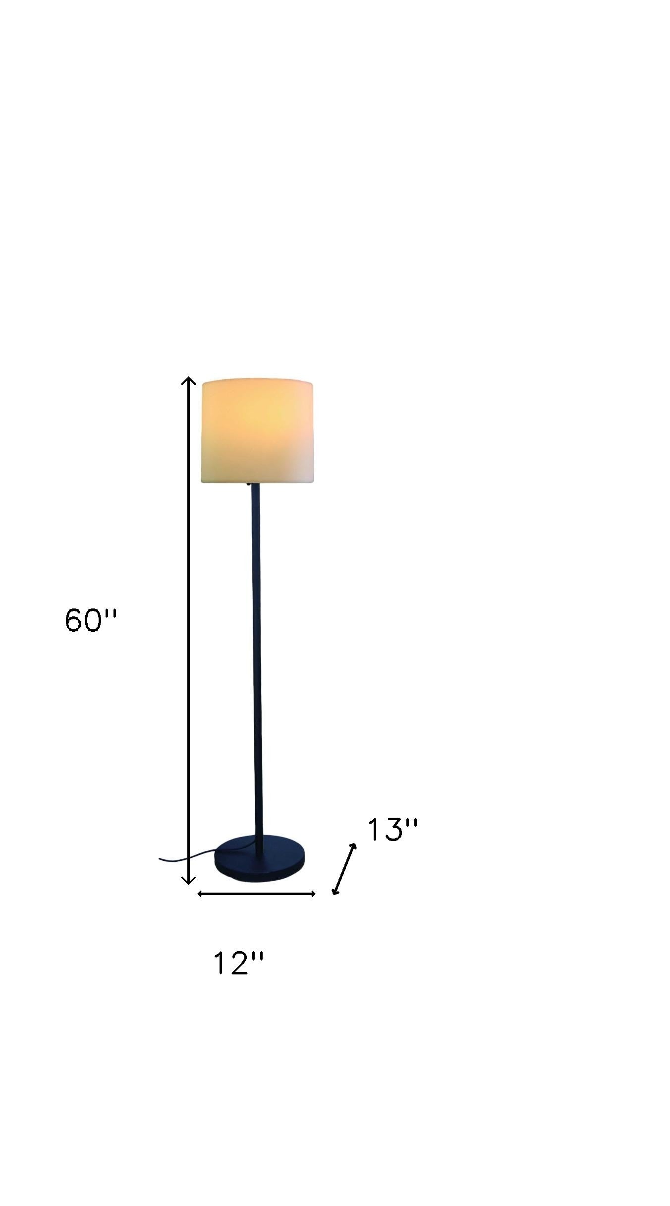 60" Black And White Floor Lamp With White Fabric Drum Shade-Floor Lamps-DECOROLALA