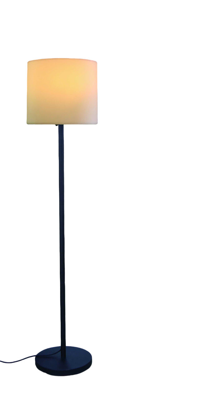 60" Black And White Floor Lamp With White Fabric Drum Shade-Floor Lamps-DECOROLALA