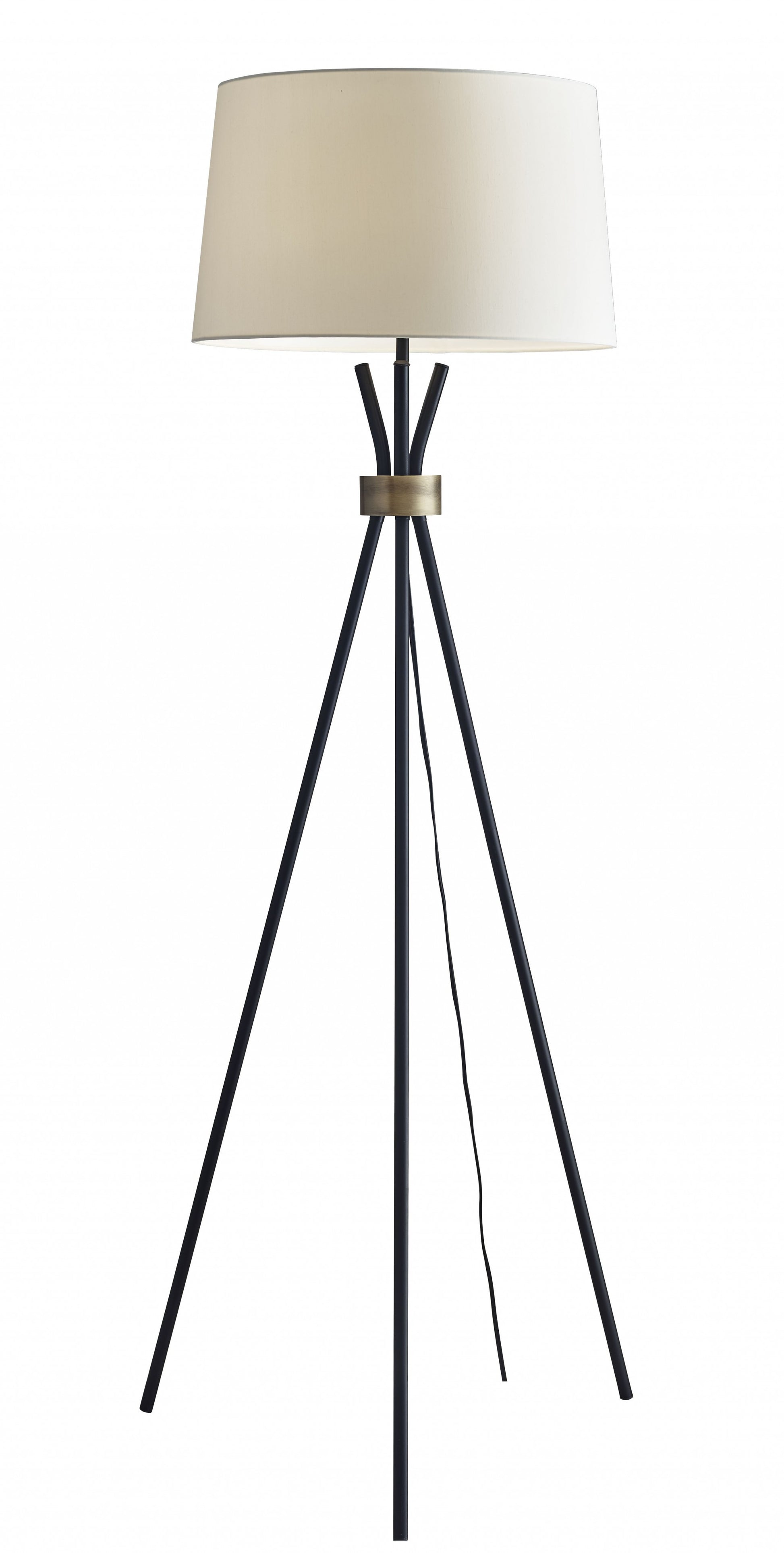 60" Black And White Tripod Floor Lamp With White Fabric Empire Shade-Floor Lamps-DECOROLALA