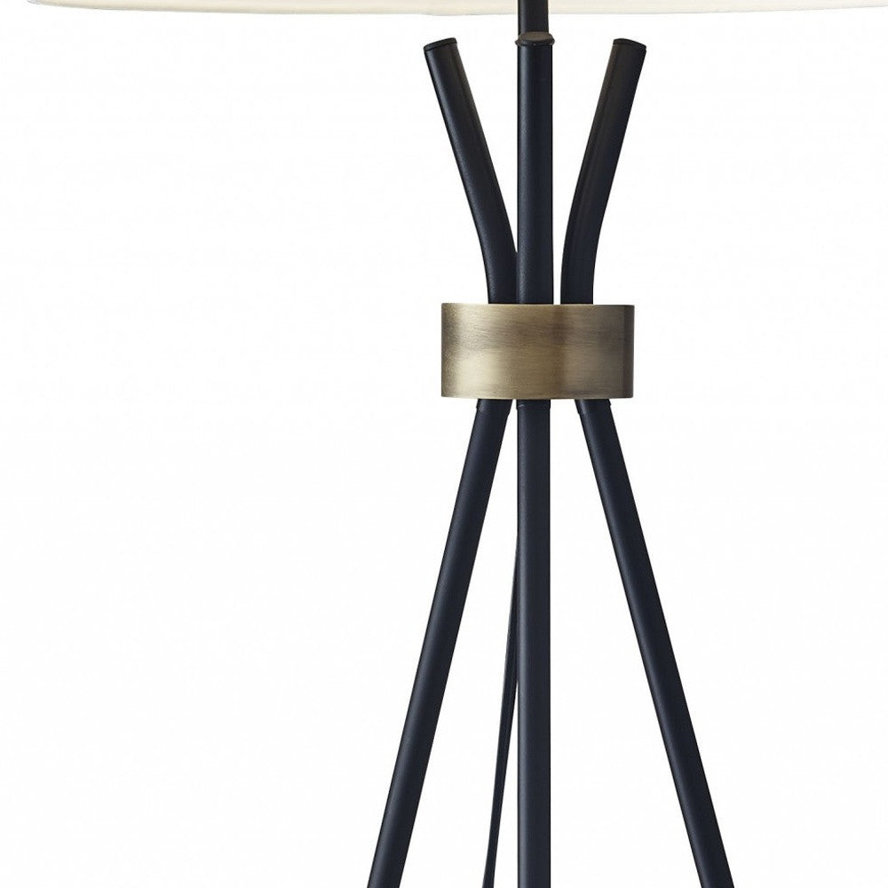 60" Black And White Tripod Floor Lamp With White Fabric Empire Shade-Floor Lamps-DECOROLALA