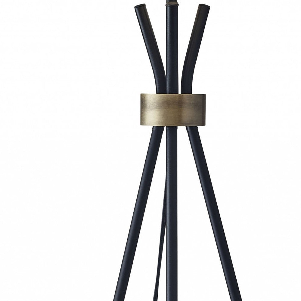 60" Black And White Tripod Floor Lamp With White Fabric Empire Shade-Floor Lamps-DECOROLALA