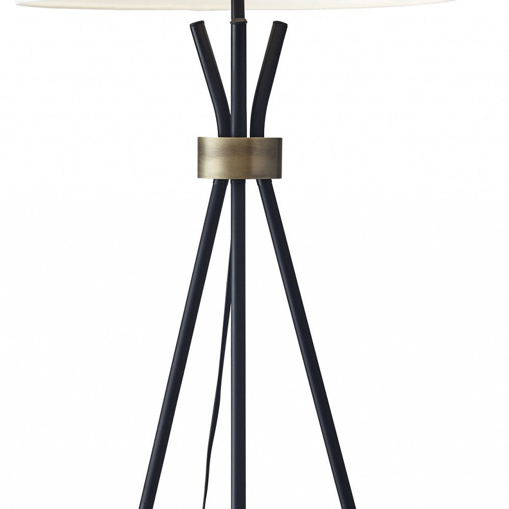 60" Black And White Tripod Floor Lamp With White Fabric Empire Shade-Floor Lamps-DECOROLALA