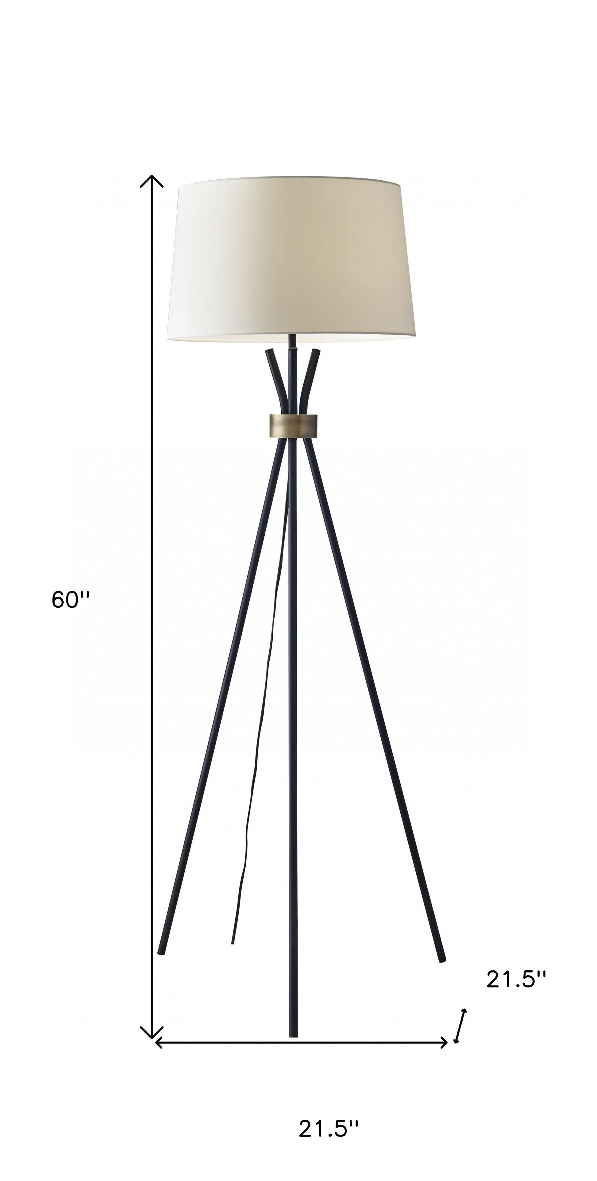 60" Black And White Tripod Floor Lamp With White Fabric Empire Shade-Floor Lamps-DECOROLALA