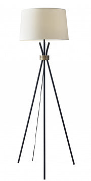 60" Black And White Tripod Floor Lamp With White Fabric Empire Shade-Floor Lamps-DECOROLALA