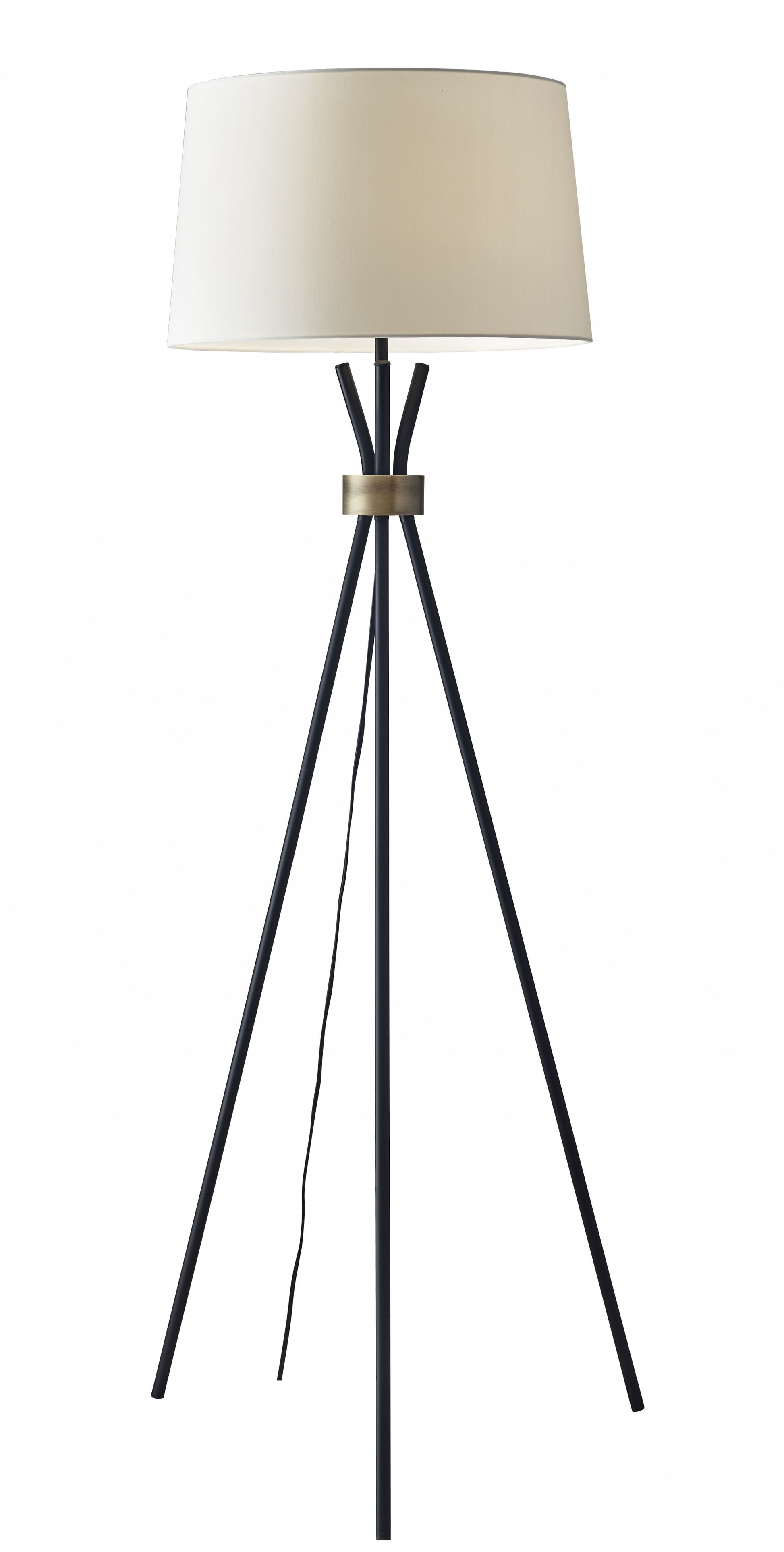60" Black And White Tripod Floor Lamp With White Fabric Empire Shade-Floor Lamps-DECOROLALA