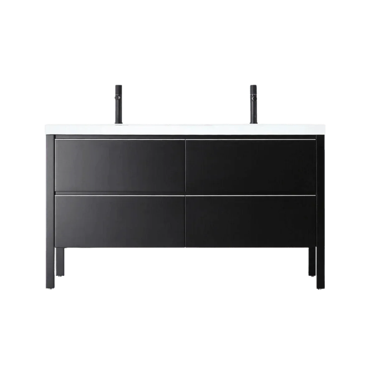 60" Black Freestanding Double Sink Bathroom Vanity with White Quartz Countertop-Migration_Bathroom Vanities-DECOROLALA