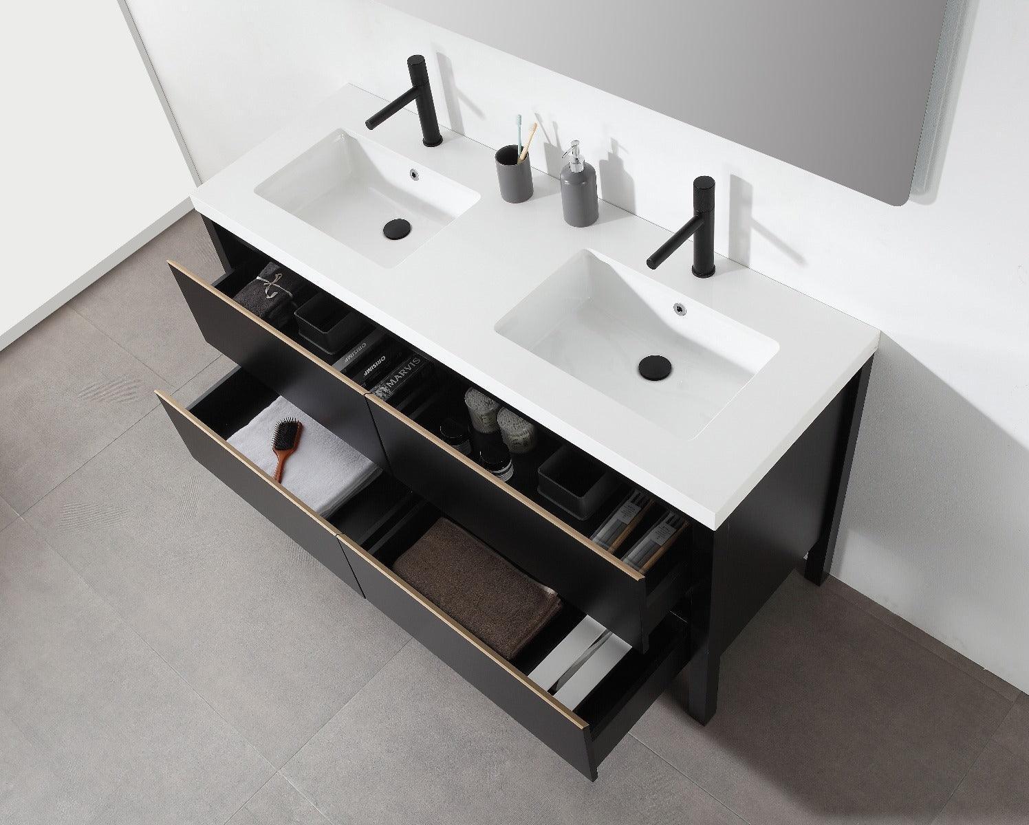 60" Black Freestanding Double Sink Bathroom Vanity with White Quartz Countertop-Migration_Bathroom Vanities-DECOROLALA
