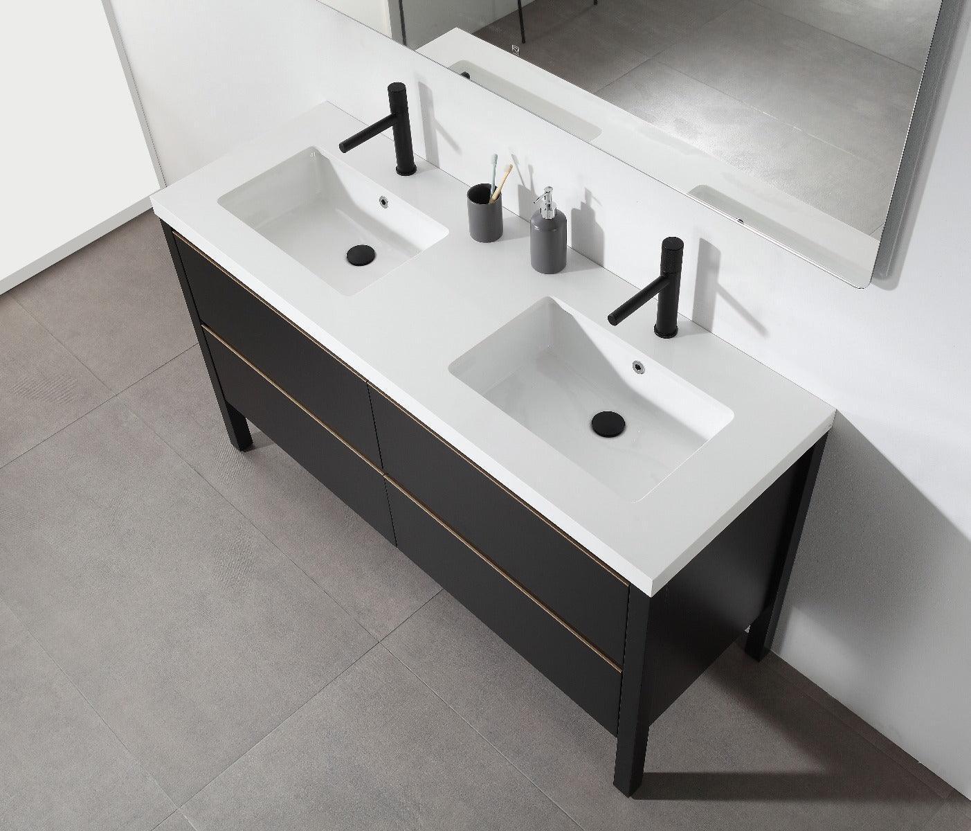 60" Black Freestanding Double Sink Bathroom Vanity with White Quartz Countertop-Migration_Bathroom Vanities-DECOROLALA