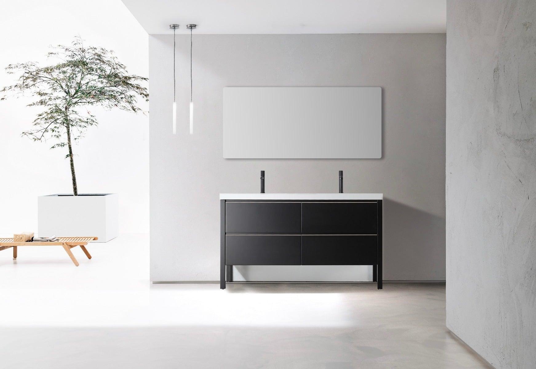 60" Black Freestanding Double Sink Bathroom Vanity with White Quartz Countertop-Migration_Bathroom Vanities-DECOROLALA