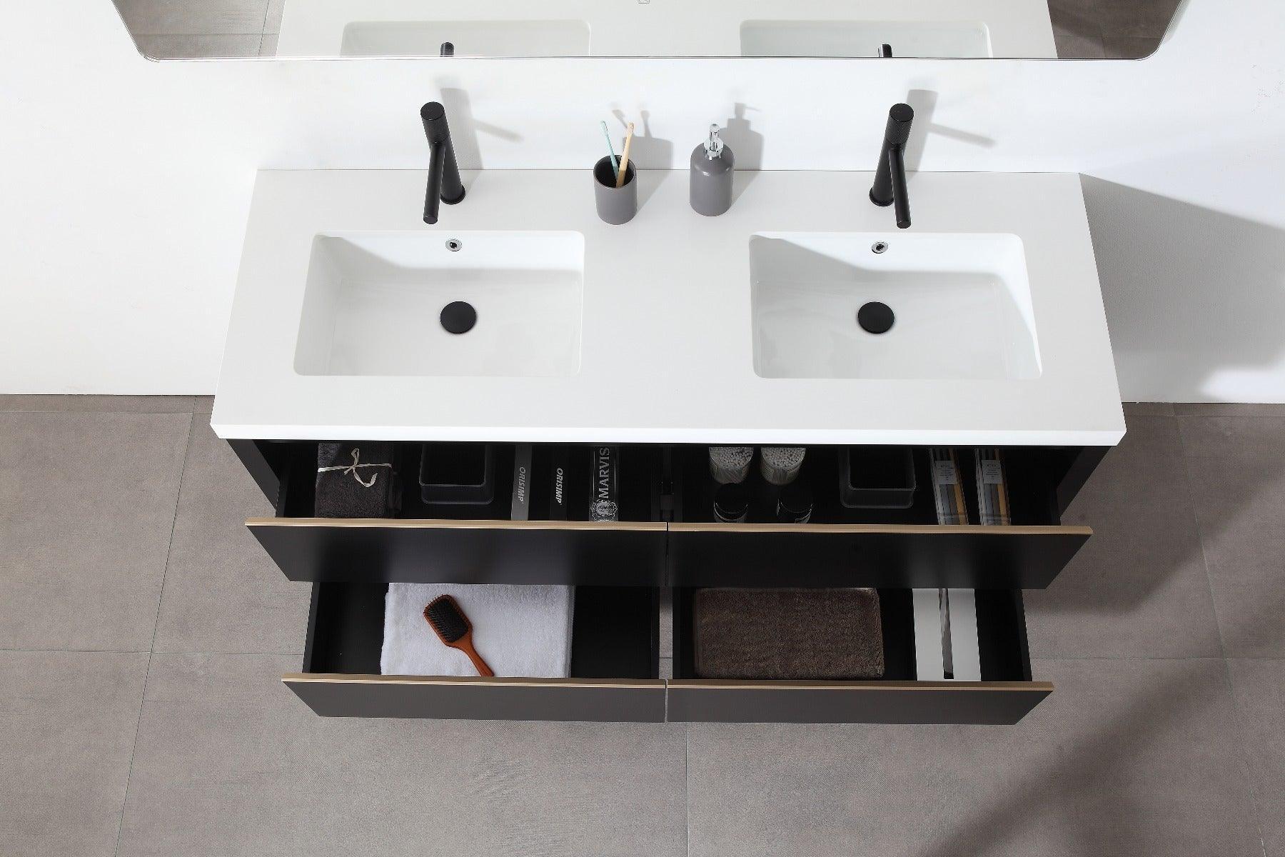 60" Black Freestanding Double Sink Bathroom Vanity with White Quartz Countertop-Migration_Bathroom Vanities-DECOROLALA