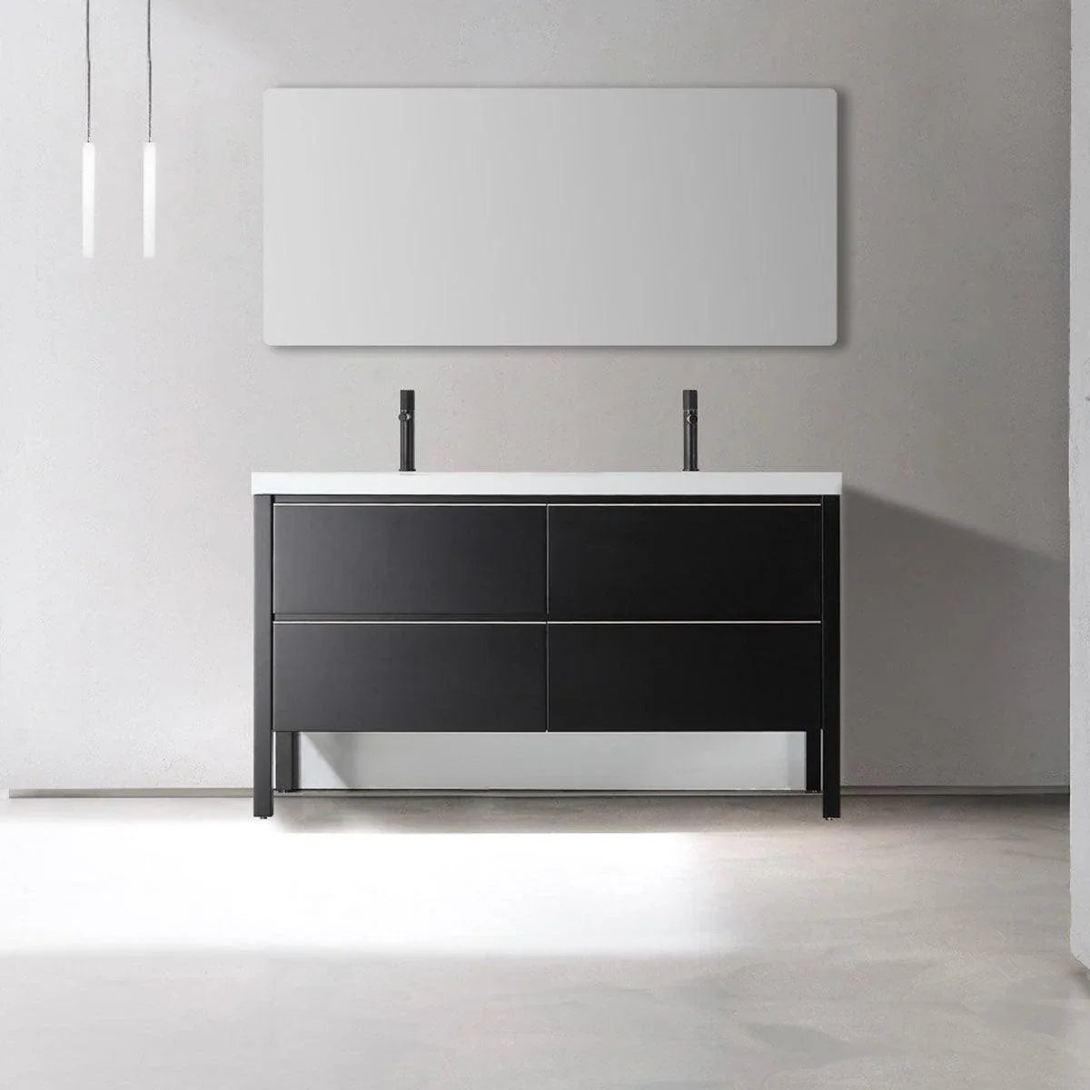 60" Black Freestanding Double Sink Bathroom Vanity with White Quartz Countertop-Migration_Bathroom Vanities-DECOROLALA