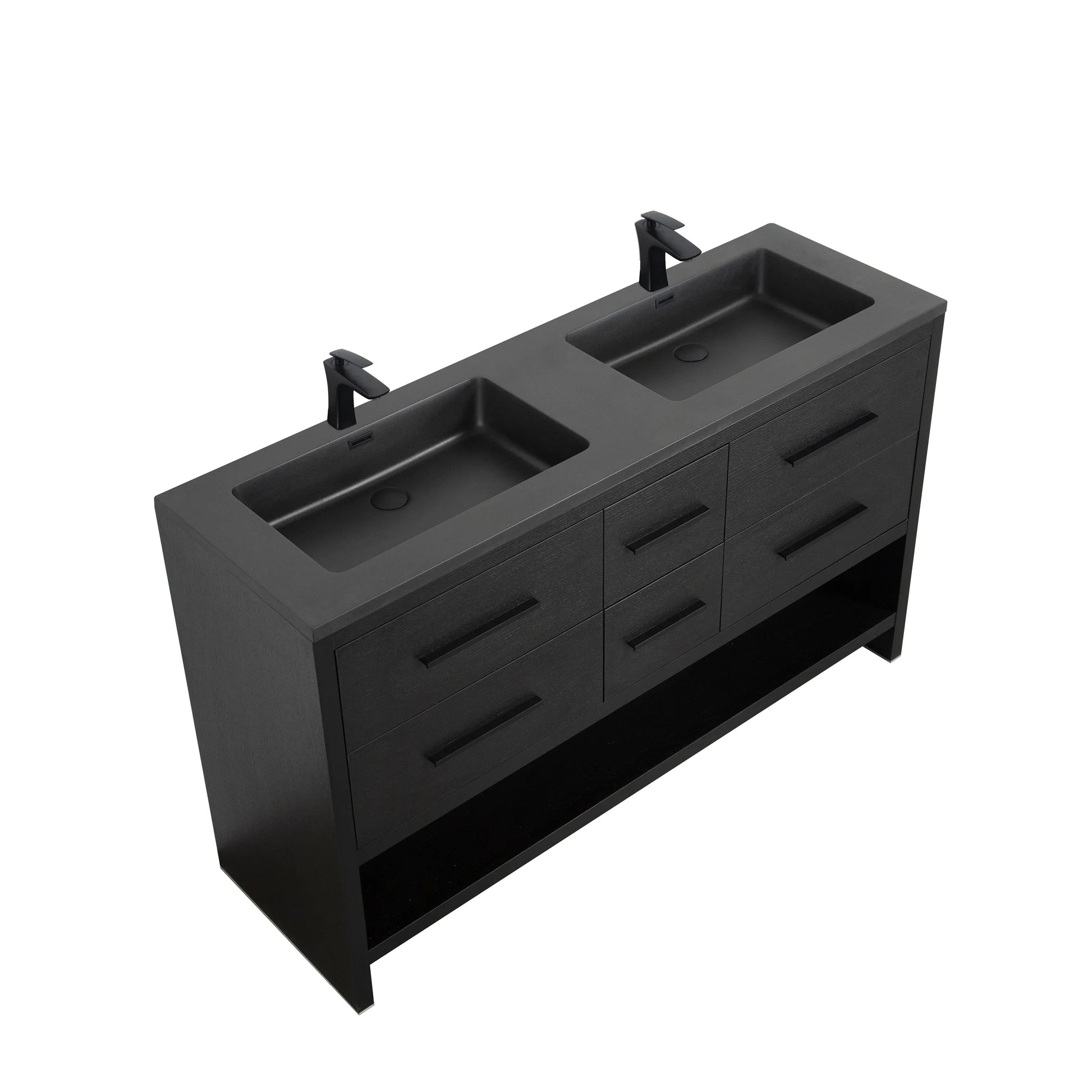 60" Black Oak Freestanding Double Sink Bathroom Vanity with Black Engineered Quartz Countertop-Migration_Bathroom Vanities-DECOROLALA