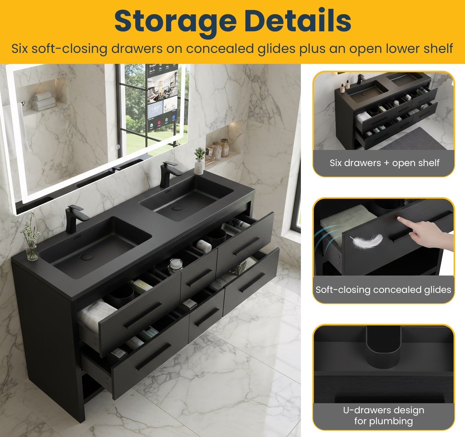 60" Black Oak Freestanding Double Sink Bathroom Vanity with Black Engineered Quartz Countertop-Migration_Bathroom Vanities-DECOROLALA