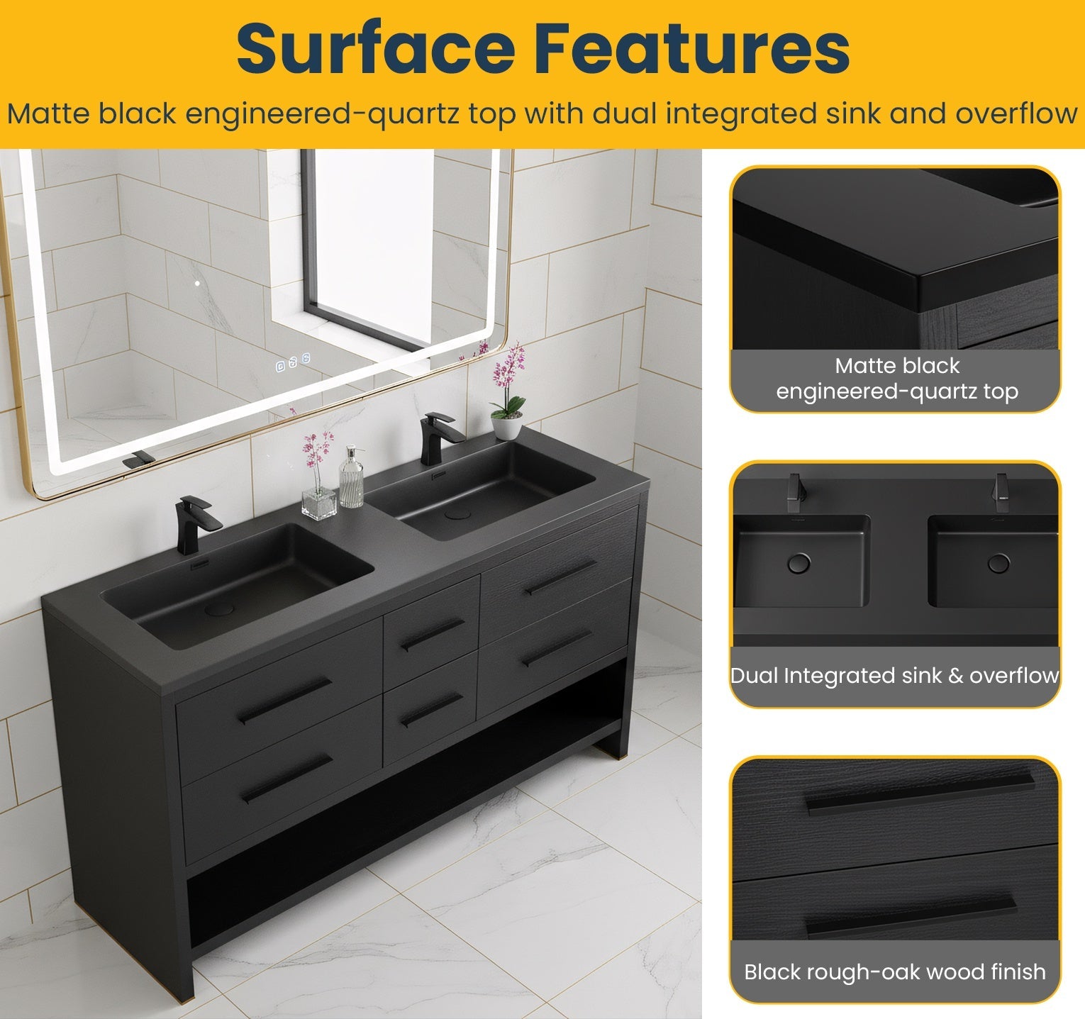 60" Black Oak Freestanding Double Sink Bathroom Vanity with Black Engineered Quartz Countertop-Migration_Bathroom Vanities-DECOROLALA