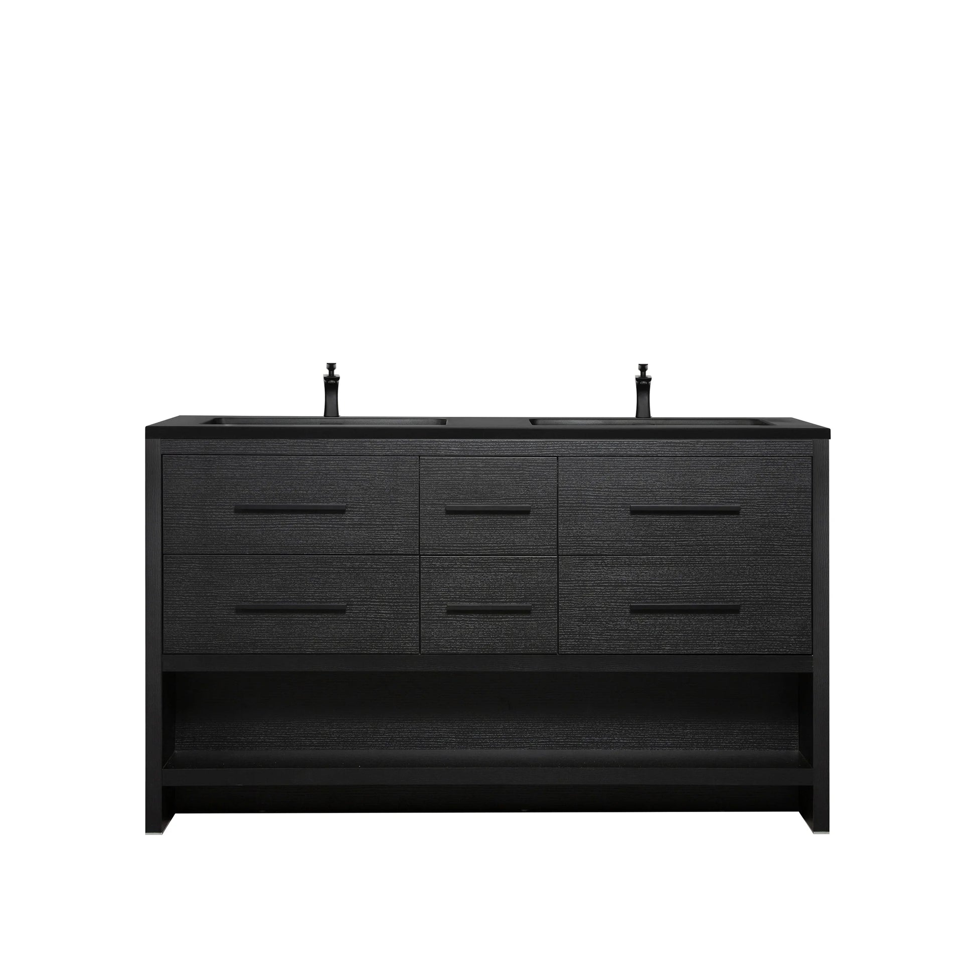 60" Black Oak Freestanding Double Sink Bathroom Vanity with Black Engineered Quartz Countertop-Migration_Bathroom Vanities-DECOROLALA