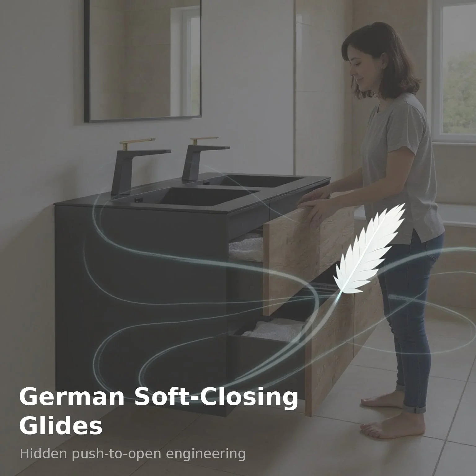 60" Black & Rough Oak Wall Mount Double Sink Bathroom Vanity with Black Engineered Quartz Countertop-Migration_Bathroom Vanities-DECOROLALA