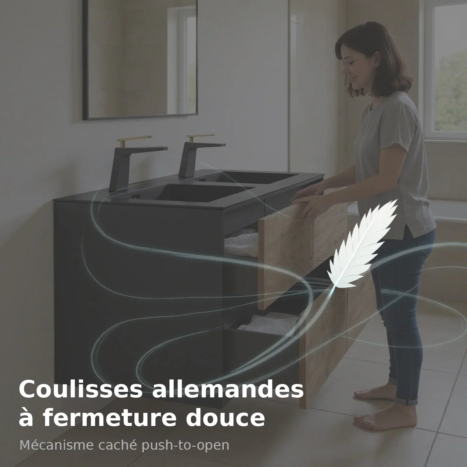 60" Black & Rough Oak Wall Mount Double Sink Bathroom Vanity with Black Engineered Quartz Countertop-Migration_Bathroom Vanities-DECOROLALA