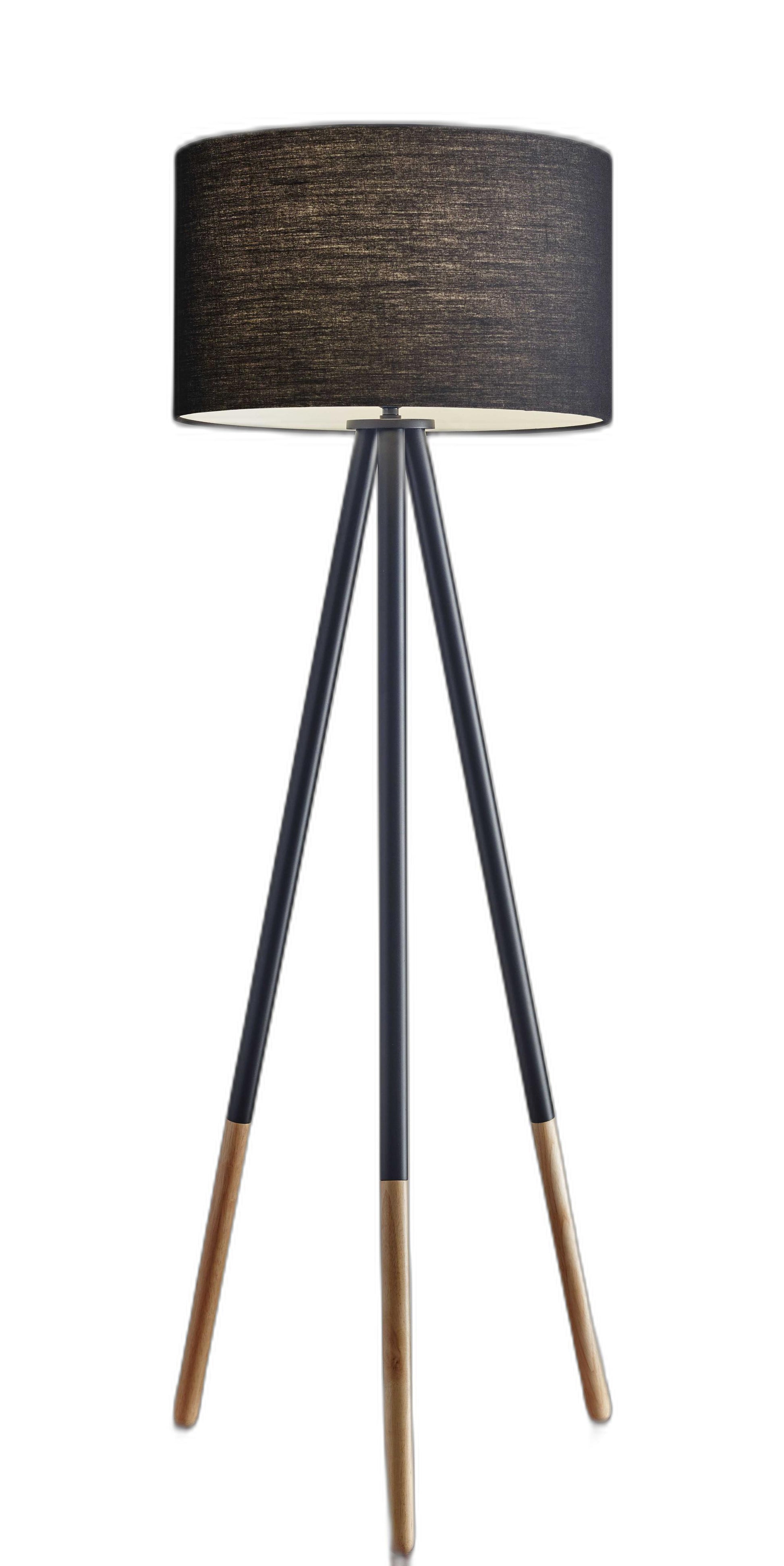 60" Black Tripod Floor Lamp With Black Fabric Drum Shade-Floor Lamps-DECOROLALA