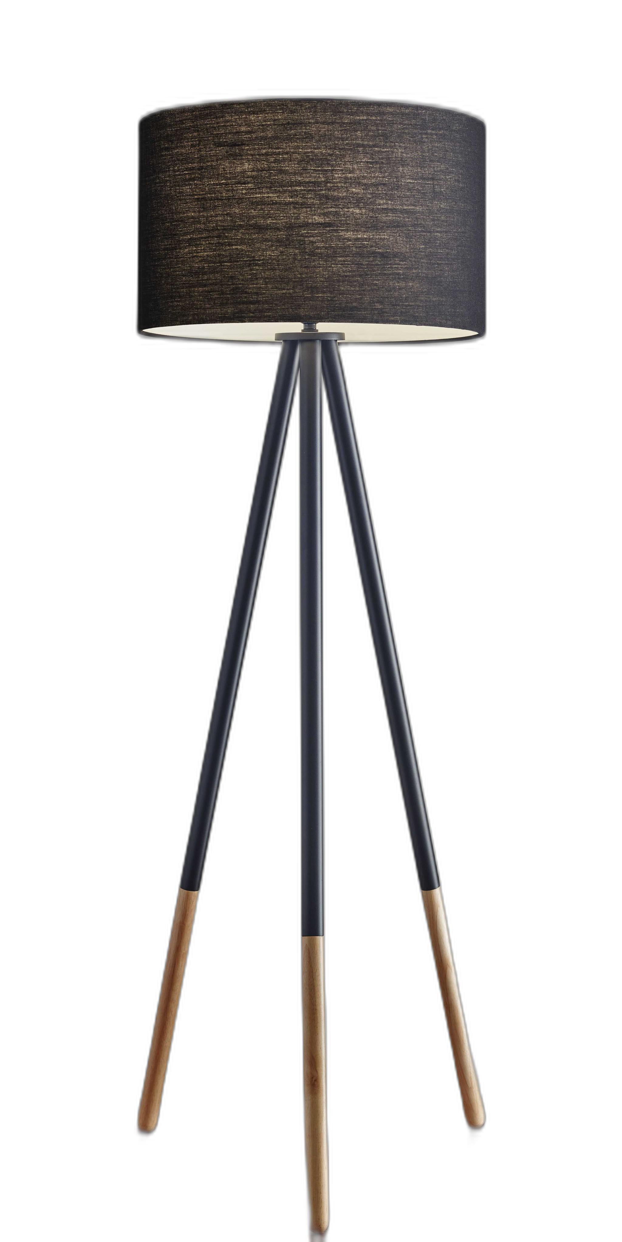 60" Black Tripod Floor Lamp With Black Fabric Drum Shade-Floor Lamps-DECOROLALA