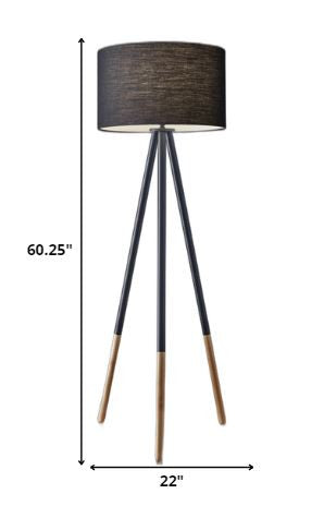 60" Black Tripod Floor Lamp With Black Fabric Drum Shade-Floor Lamps-DECOROLALA