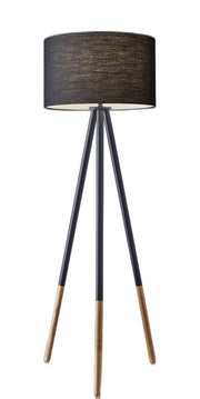 60" Black Tripod Floor Lamp With Black Fabric Drum Shade-Floor Lamps-DECOROLALA