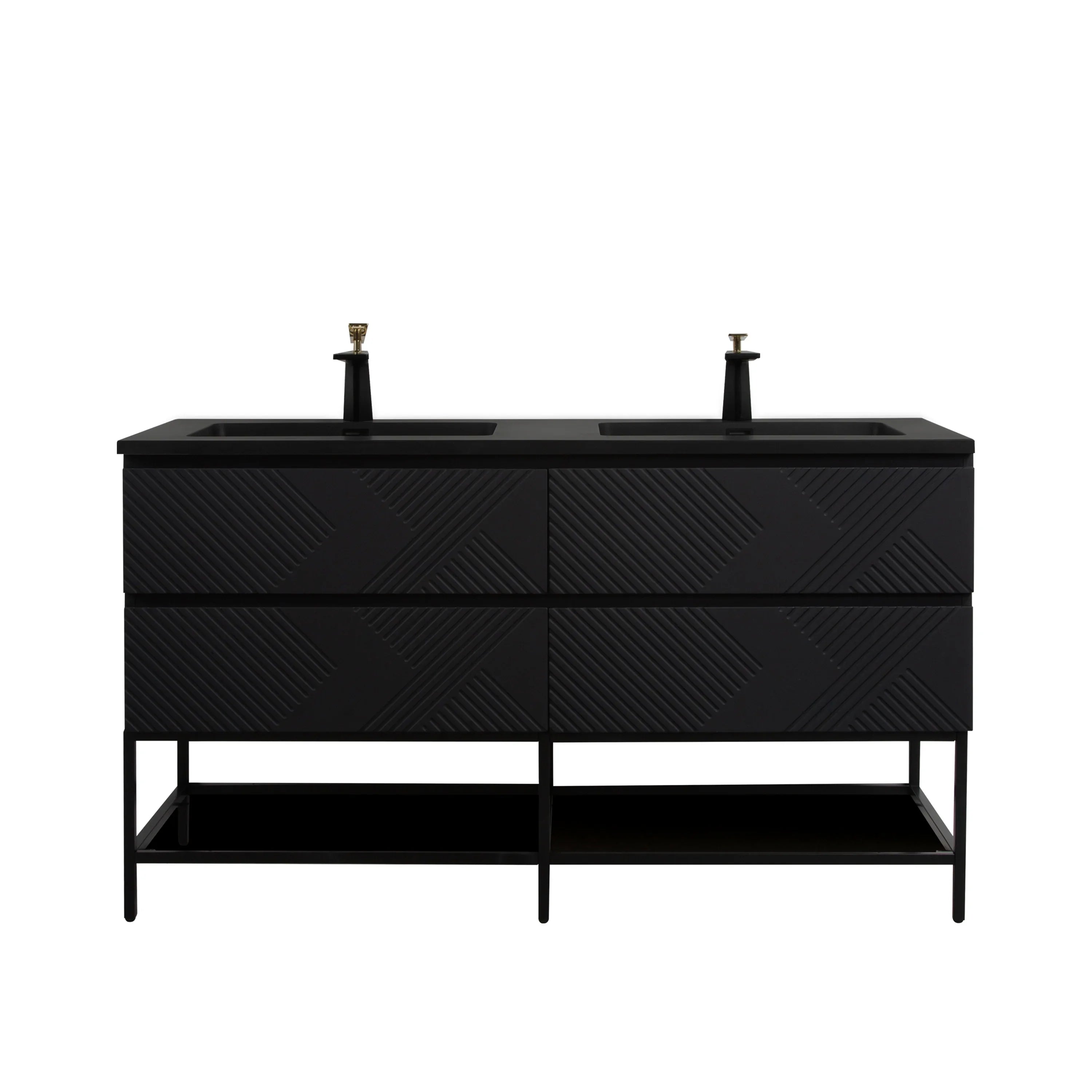 60" Black Wall Mount Bathroom Vanity with Black Engineered Quartz Countertop-Migration_Bathroom Vanities-DECOROLALA