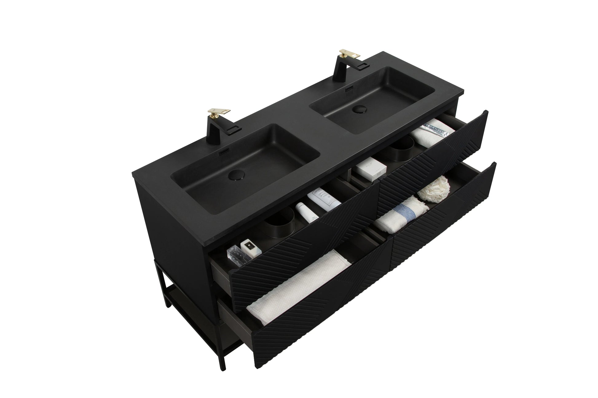 60" Black Wall Mount Bathroom Vanity with Black Engineered Quartz Countertop-Migration_Bathroom Vanities-DECOROLALA