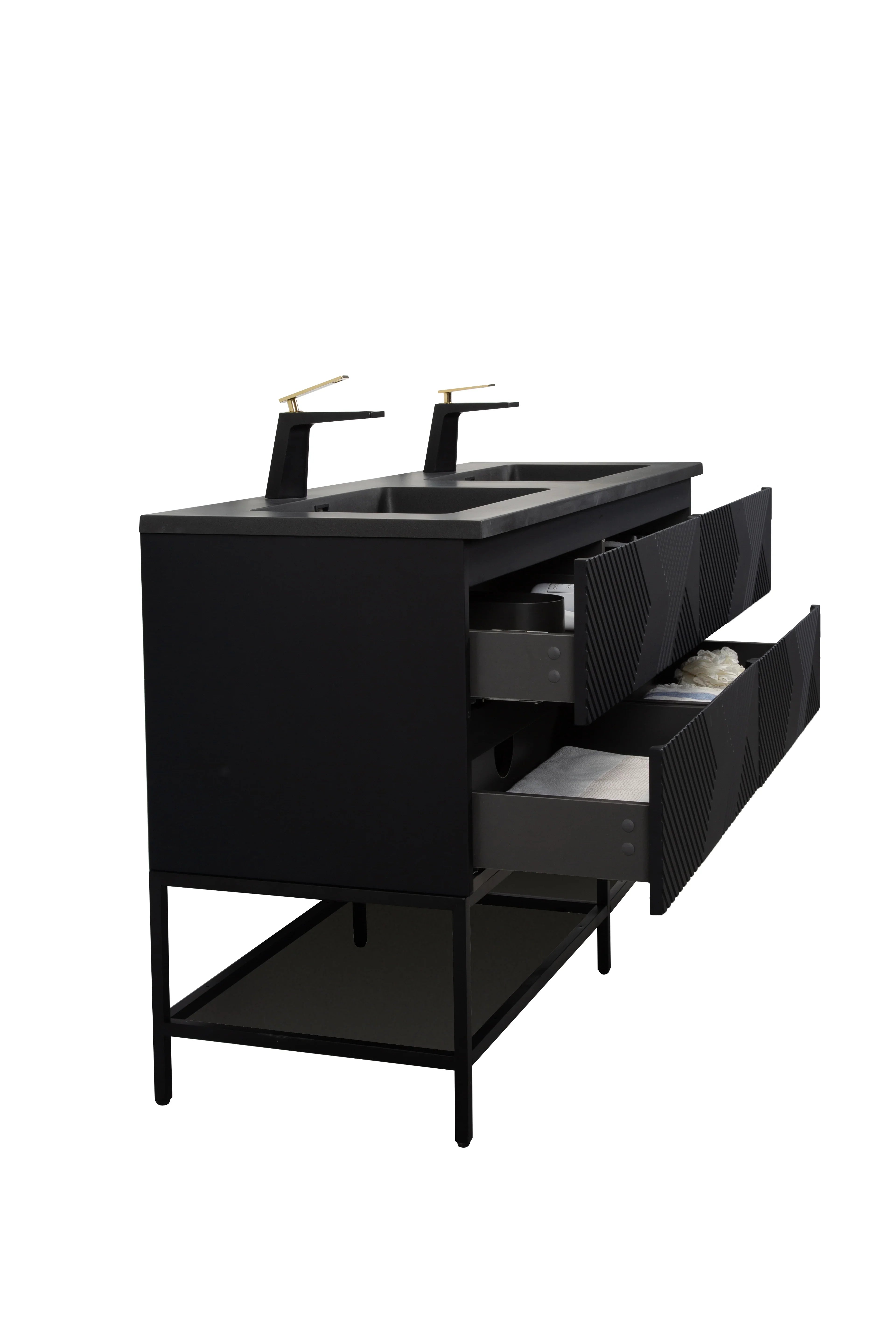 60" Black Wall Mount Bathroom Vanity with Black Engineered Quartz Countertop-Migration_Bathroom Vanities-DECOROLALA