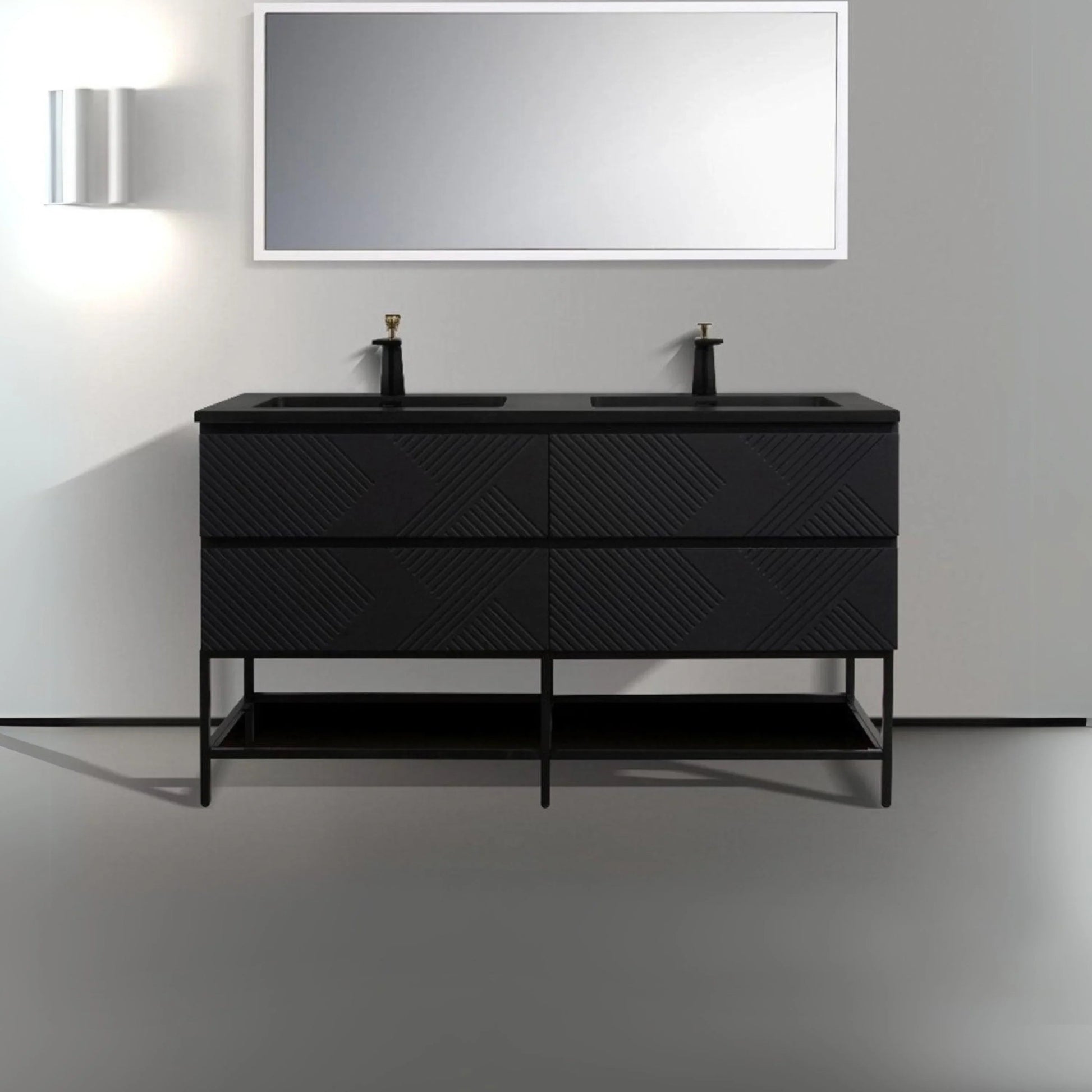 60" Black Wall Mount Bathroom Vanity with Black Engineered Quartz Countertop-Migration_Bathroom Vanities-DECOROLALA